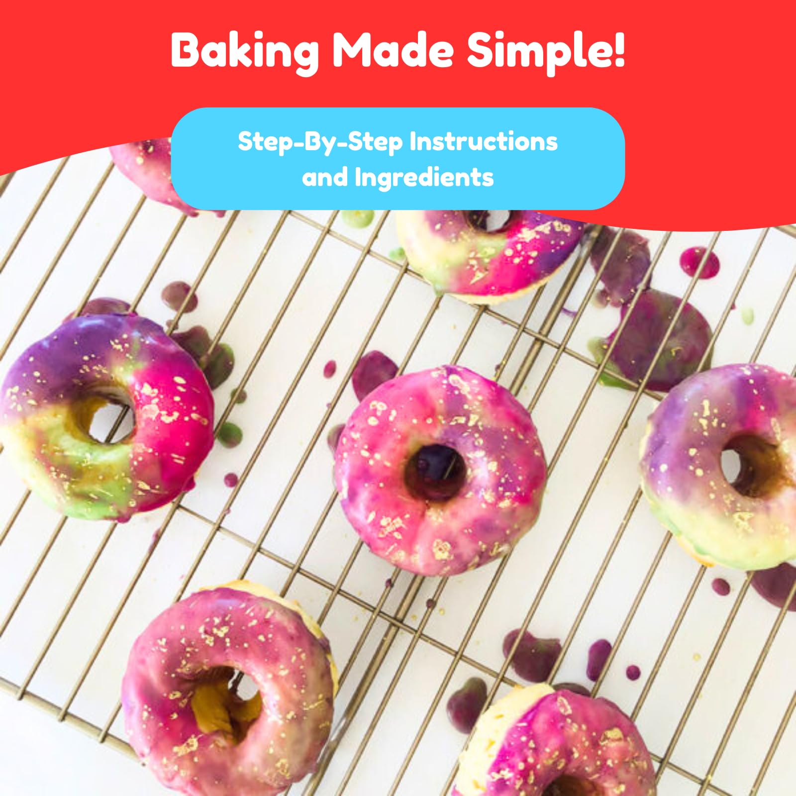 Little GF Chefs DIY Einhorn Donut Backset für Kinder | Glutenfreie Regenbogen-Wirbelglasur Backzubehör Geschenkset mit Zuckergussmischung, Zutaten, Schritt-für-Schritt-Anleitung (evtl. nicht in
