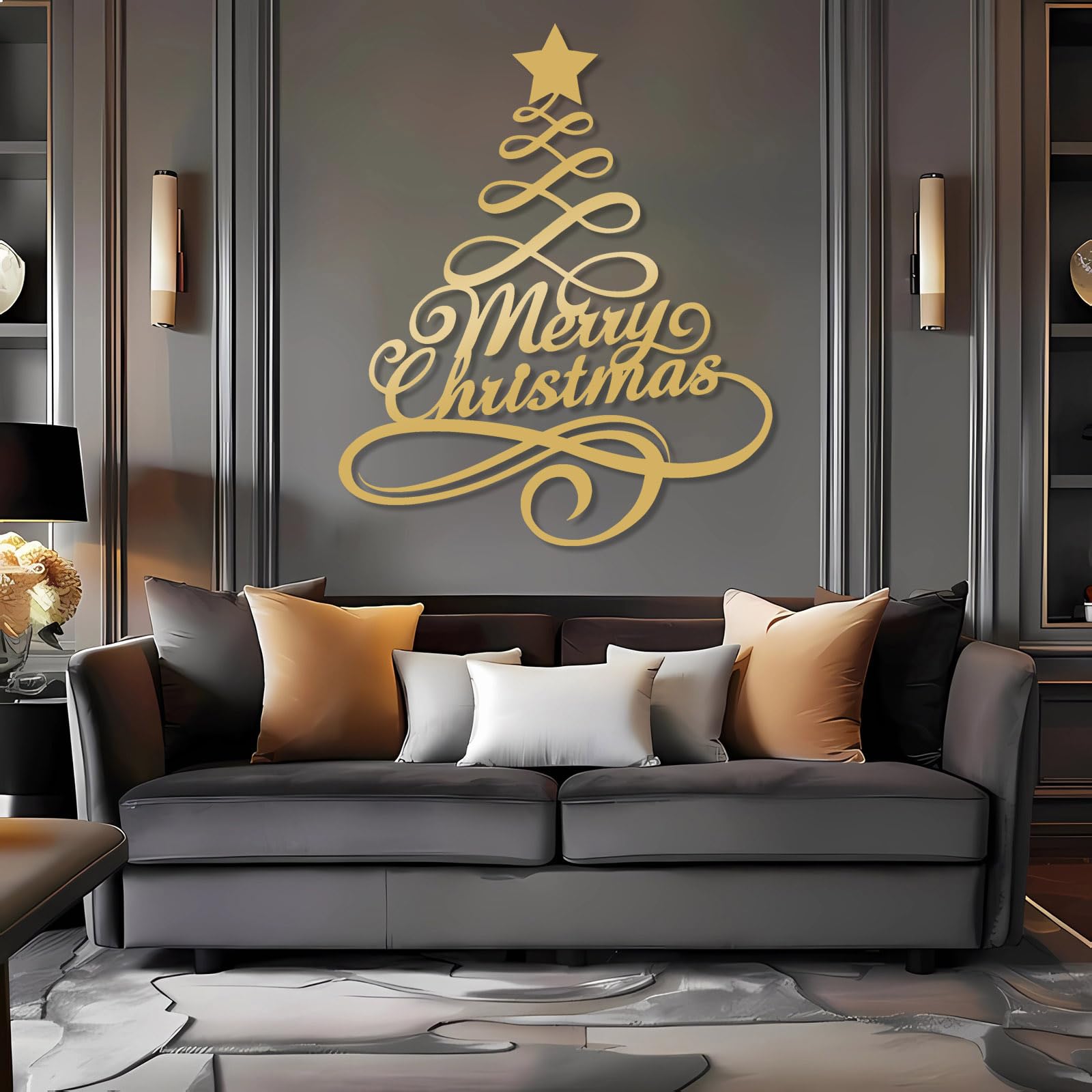 Decoración de pared abstracta contemporánea de metal con diseño de árbol de Navidad, arte en espiral, adorno familiar para colgar, regalo para el hogar con diseño en espiral (negro, 100 x 120 cm)
