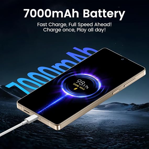 JQAKP I25 Ultra Smartphone 16+512GB | Android 14 | Snapdragon 8 Gen 3 | 68MP+108MP Dual Camera | 7000mAh Battery | 6.99 FHD+ Display | Outperform Competitors in Speed & Power (Desert Titanium)