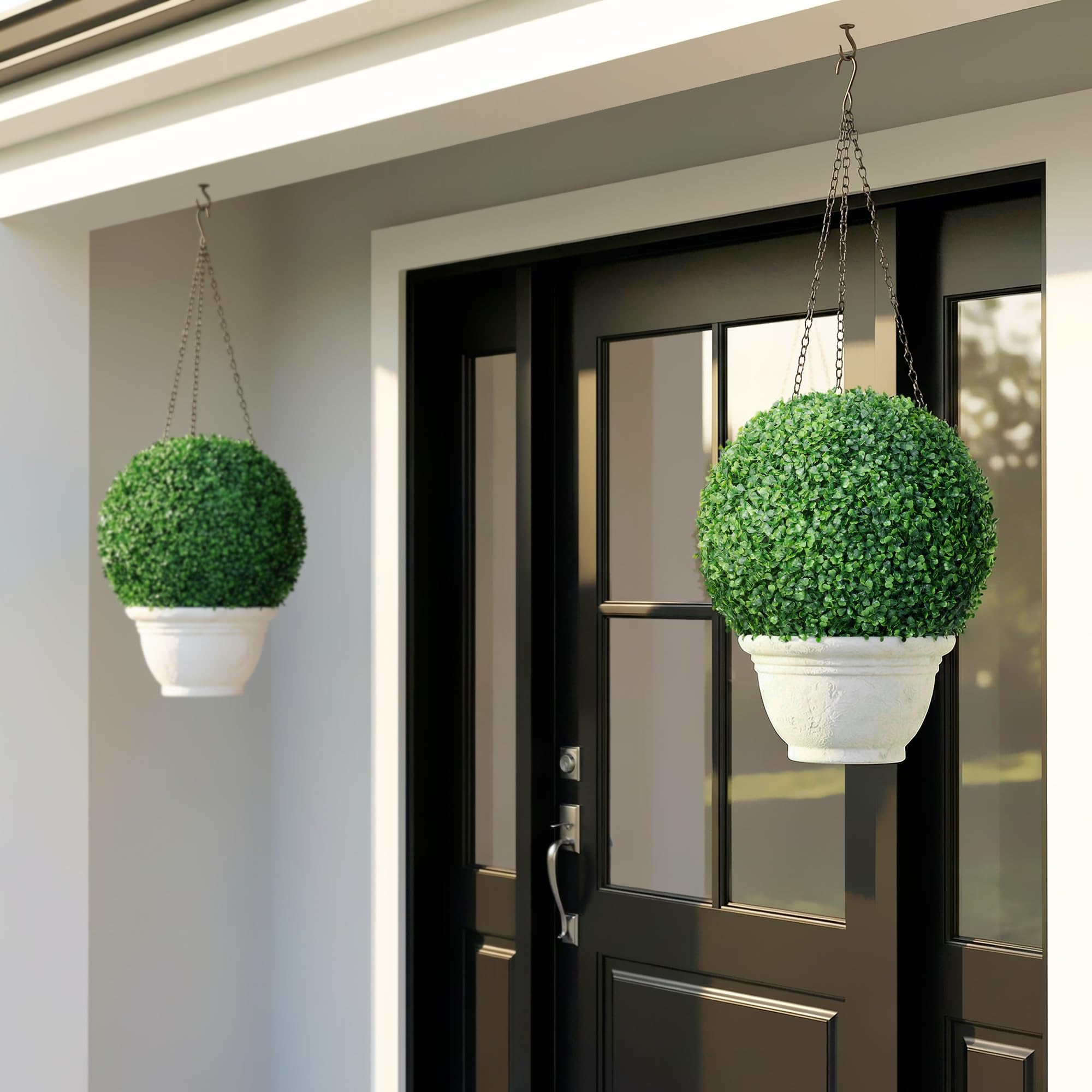 HOMCOM Set di 2 Piante Finte Sfera di Bosso Ø40cm, Piante Artificiali Decorative da Interno ed Esterno, Giardino, Ufficio, Soggiorno, Verde