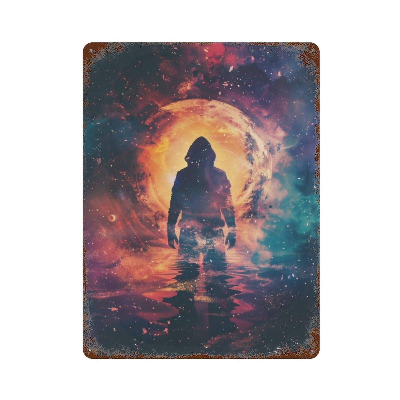 Who Galaxy Silhouette Rusty Metal Tin Sign 15.7"x11.8", Ideal for Shed, Workshop And Garage Wall Decor