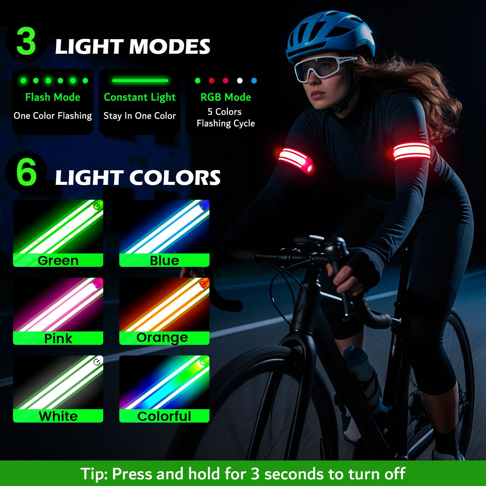 LED Bracciale Riflettente 2 Pezzi, Fascia Braccio Running, 5 Colori 3 Modalità Illuminazione Ricaricabile
