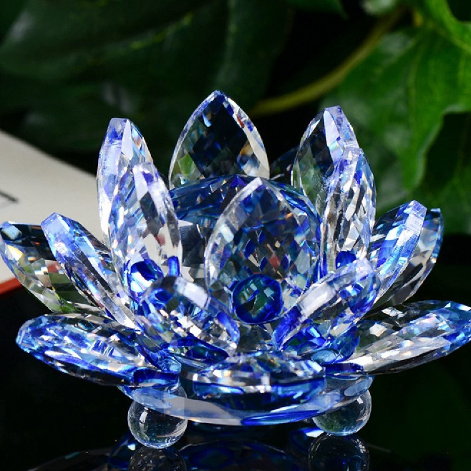 DGSTOREUK Artigianato Di Fiori Di Loto Di Cristallo, Fermacarte Di Vetro Ornamenti Fengshui, Figurine Decorazioni Per La Casa Di Nozze, Regali Souvenir 60mm Blu,Colorato