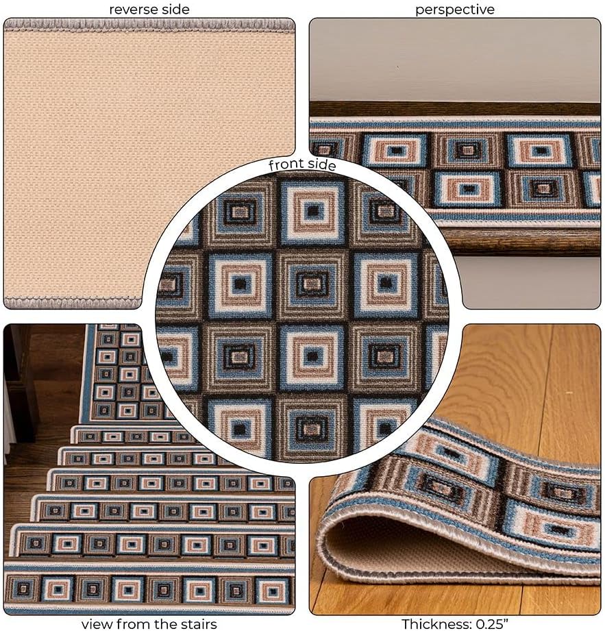 Onе-Dау Sаlе: Uр tо 40% оƒƒ Benissimo, 13+1 Stair Treads Carpet, Landing Slip Resistant Stair Rugs, Modern Printed Design, Soft Runner for Indoor Wooden Step, Set of 13 (9x32) + 1 (31x31), Tile Bеѕt Quаlіtу 🔥 Benissimo, 13+1 Stair Treads Carpet, Landing Slip Resistant Stair Rugs, Modern Printed Design, Soft Runner for Indoor Wooden Step, Set of 13 (9x32) + 1 (31x31), Tile
