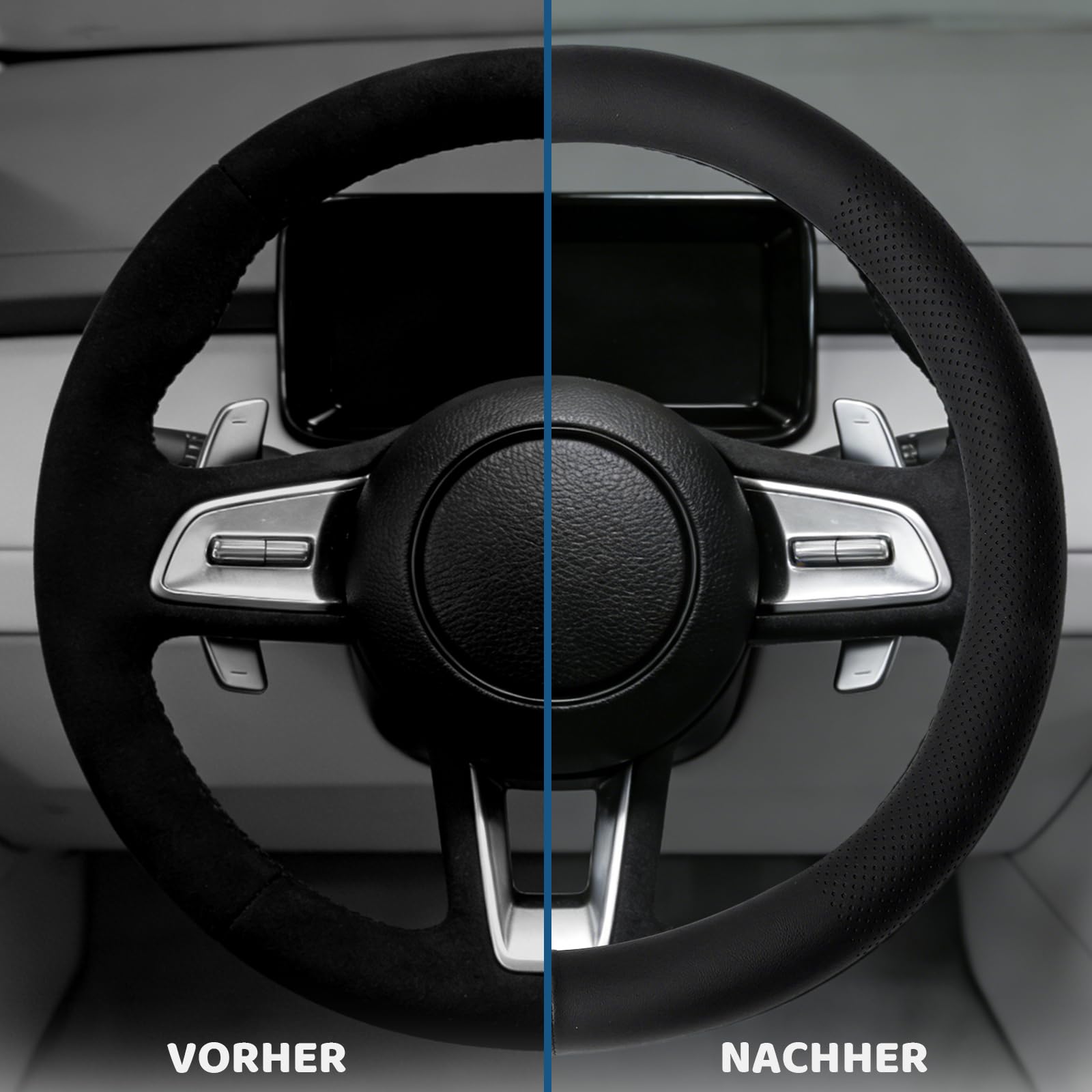 Auto Lenkradbezug 37-38 cm Universal Lenkradbezug Leder Steering Wheel Cover Kunstleder rutschfest Bequem für Sommer & Winter (Schwarz)