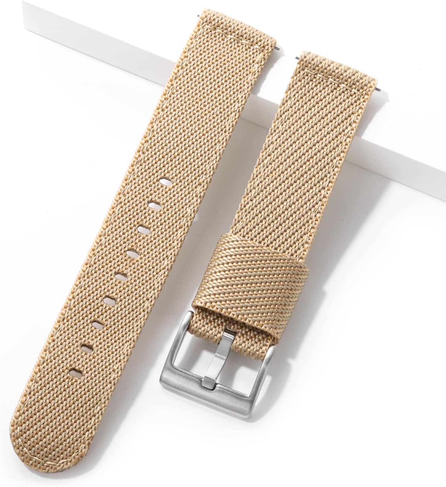 20mm 22mm Fast Release Nylon Watch band with Stainless Steel Buckle, Two-Piece Waterproof Nylon Watch Strap for Men and Women (Khaki, 22mm)