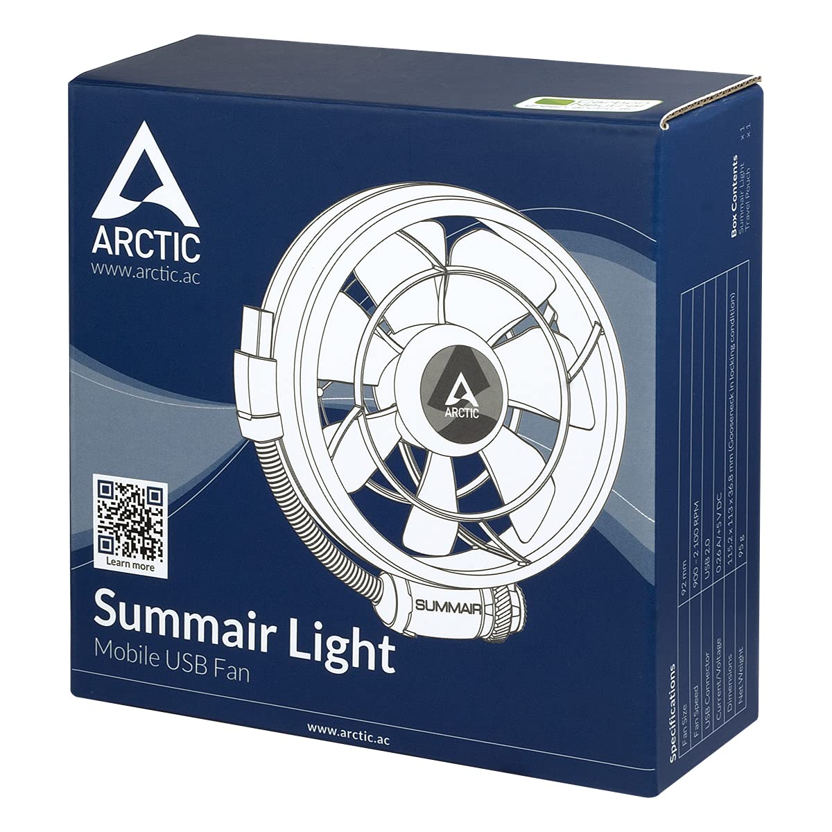 ARCTIC Summair Light – mobilny wentylator USB na biurko, wentylator stołowy/wentylator stojący, niski poziom hałasu, 900 – 2100 obr./min, kolor czarny