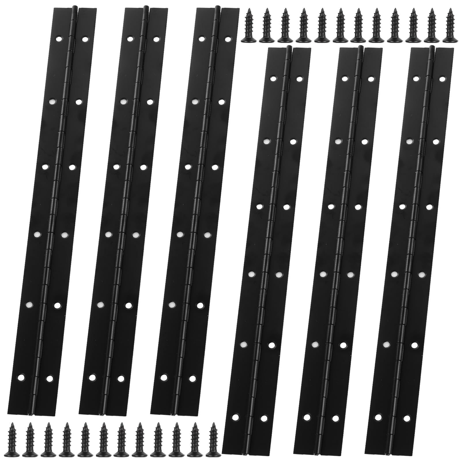 MUXHEL 6PCS Black Piano Hinge 12inch/300mm Heavy Duty Piano Hinges with Screws Stainless Steel Continuous Hinge with Holes for Piano Cabinet Door Window