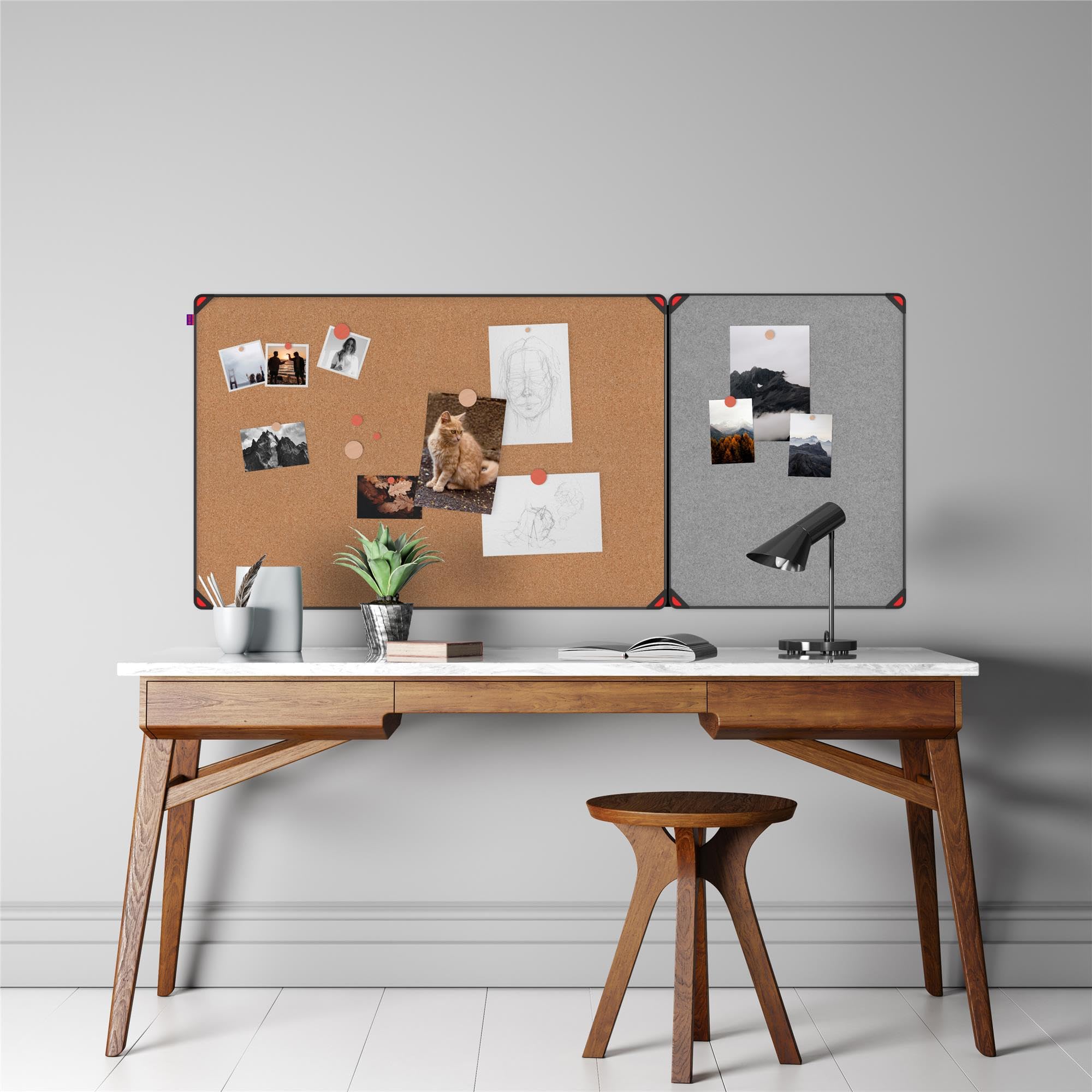 Memobe IDEA Edge Lavagna in feltro grigio – Lavagna da appendere – Lavagna per appartamento, cucina, ufficio, scuola – Planner da parete in alluminio nero – Lavagna organizzatore da parete – 120 x 90
