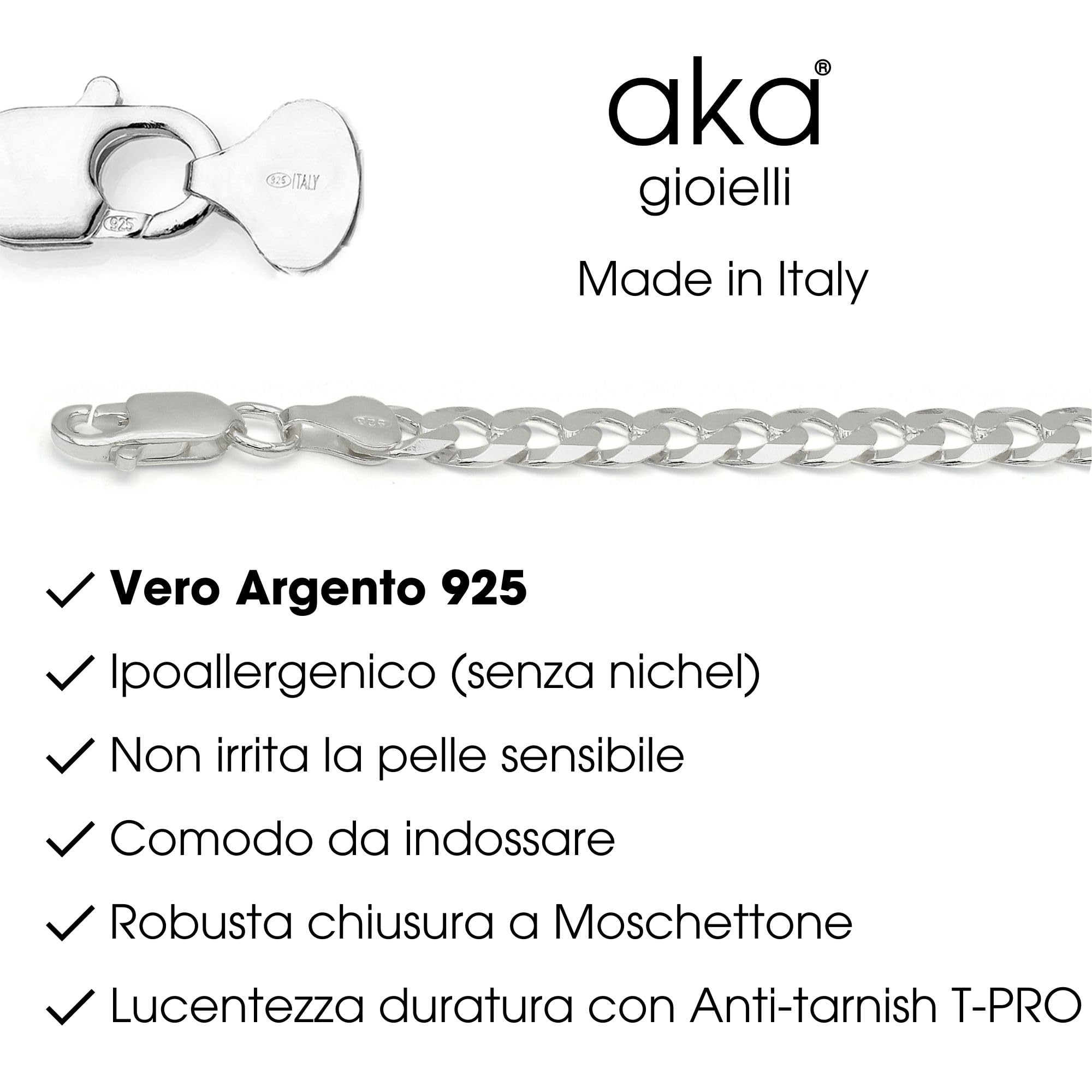 Aka Gioielli - Collana Uomo Donna Argento 925 Vero - Catena Cubana 5mm in Argento 925 Massiccio - Collana Ipoallergenica Lunghezze: 45 50 55 60 65 75 cm - Made in Italy