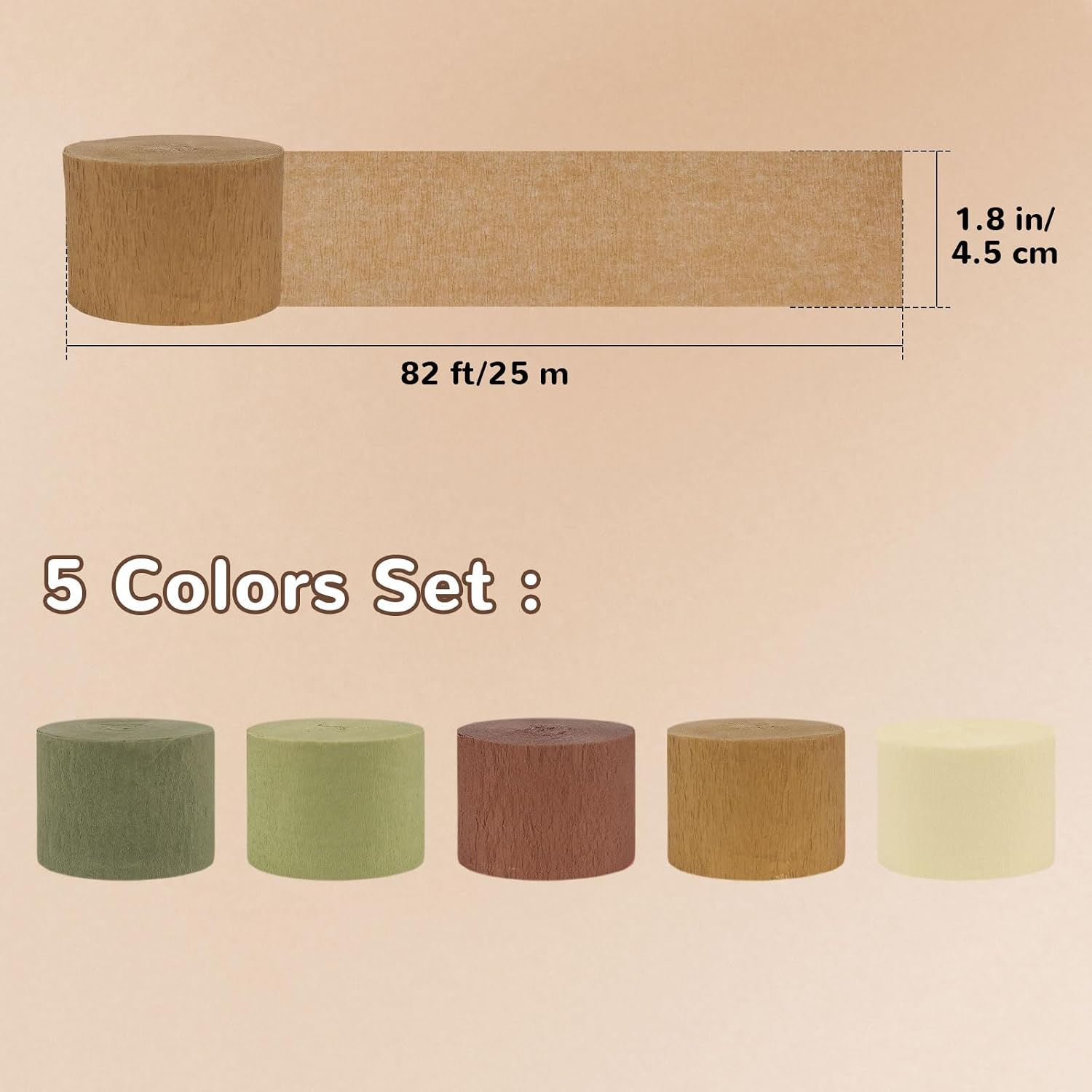 XYMYNWE 5 Rolls Crepe Paper Streamers Colorful Crepe Paper Decorations for Birthday Wedding Graduation Party Backdrop (Green, Gold, Brown)