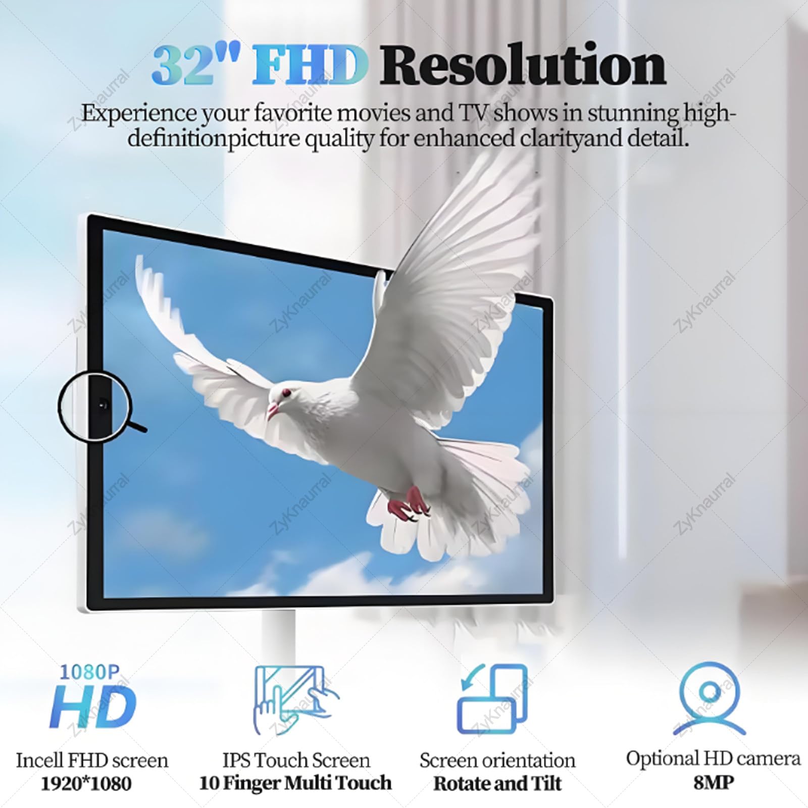 Smart TV portatile con sistema operativo Android, monitor touch screen su ruote, webcam e telecomando per intrattenimento mobile
