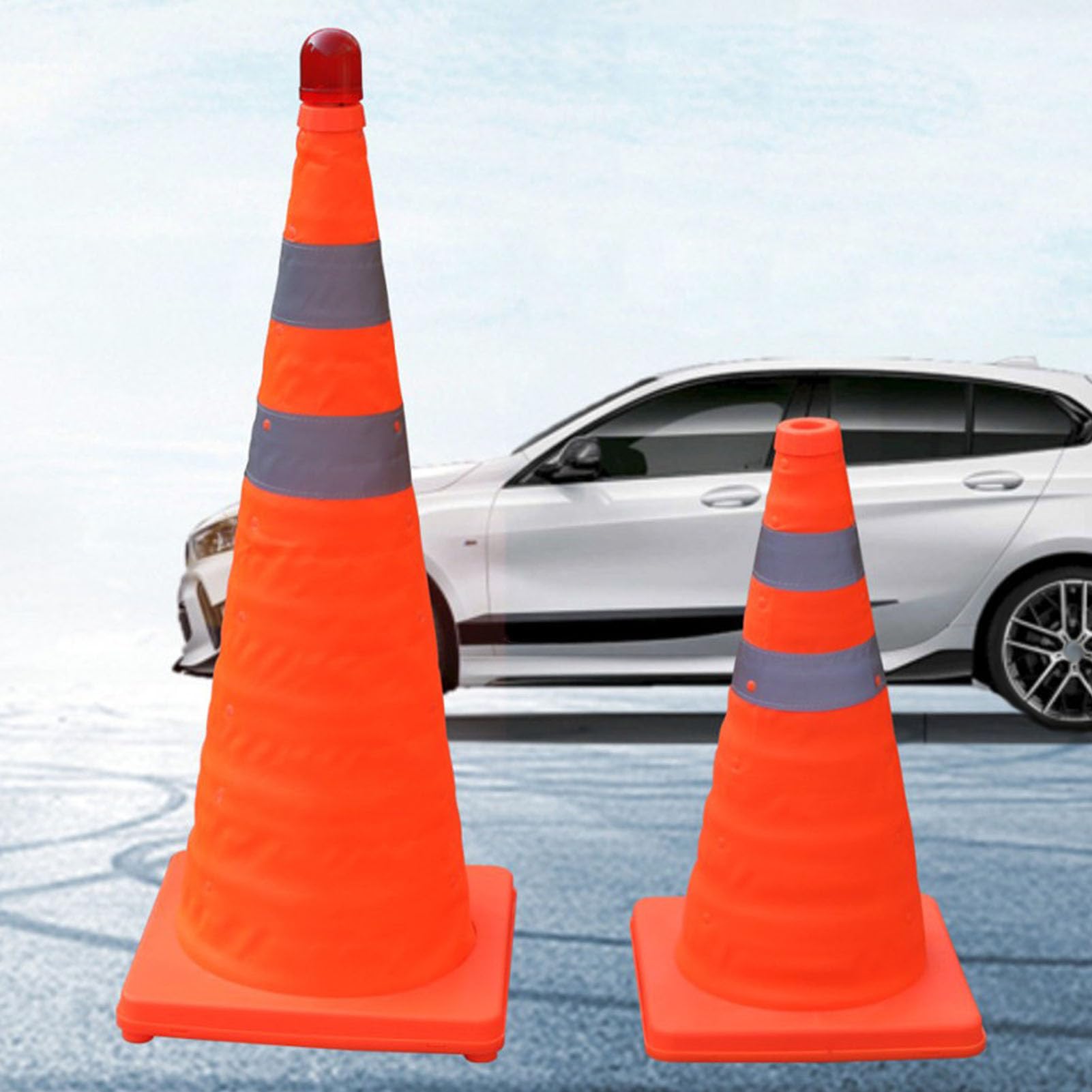 CHICIRIS Conos Reflectantes de Seguridad Vial, Plegables, Duraderos, de 70 Cm de Alto, para Control de Tráfico y Situaciones de Emergencia, Paquete de 2, Color Naranja