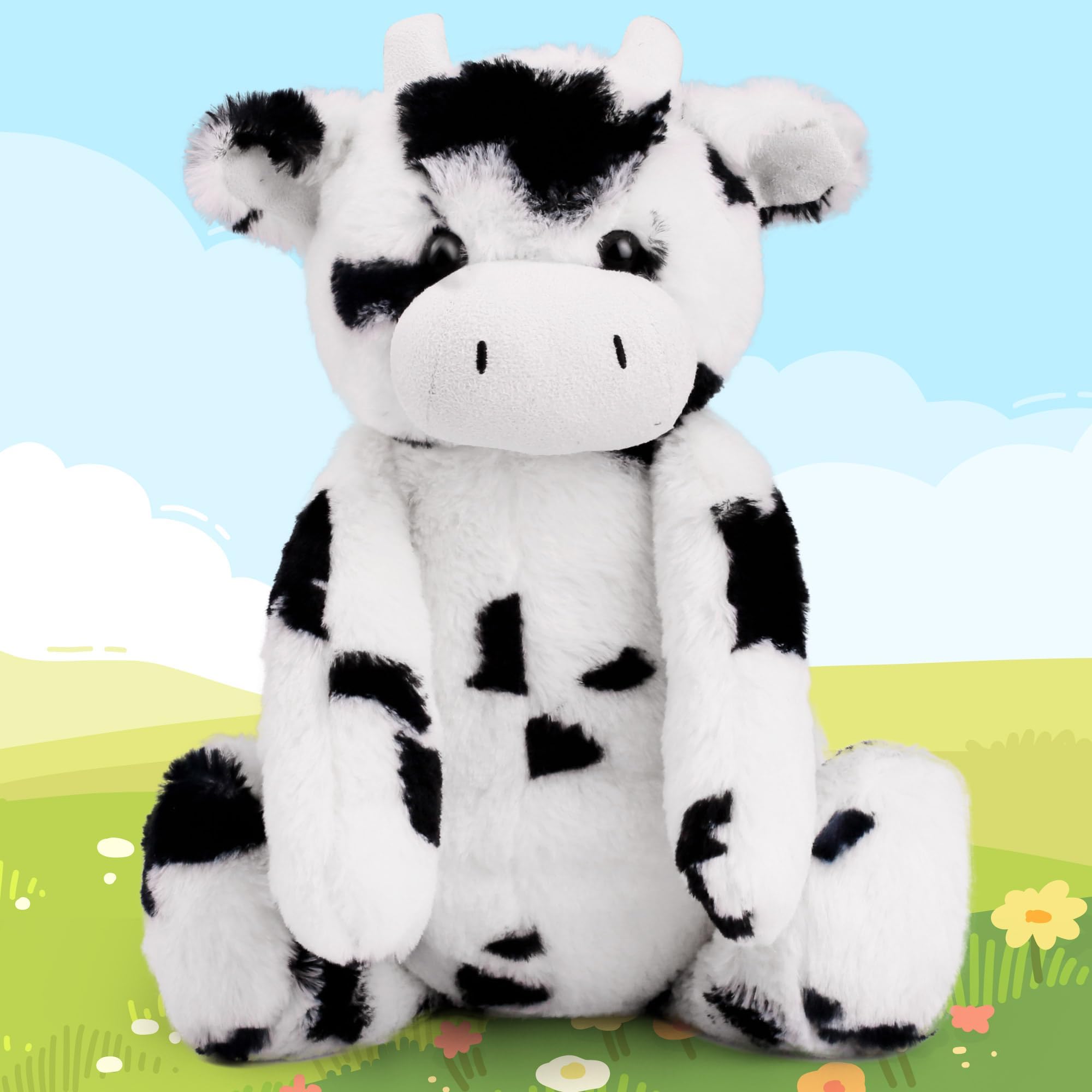 LotFancy Cow Stuffed Animal, 16 inch Tubbie Wubbie Soft Plush Cow for Babies, Farm Animal Toy Birthday for Boys Girls, White and Black, Kids Room Decoration, Easter Decorations