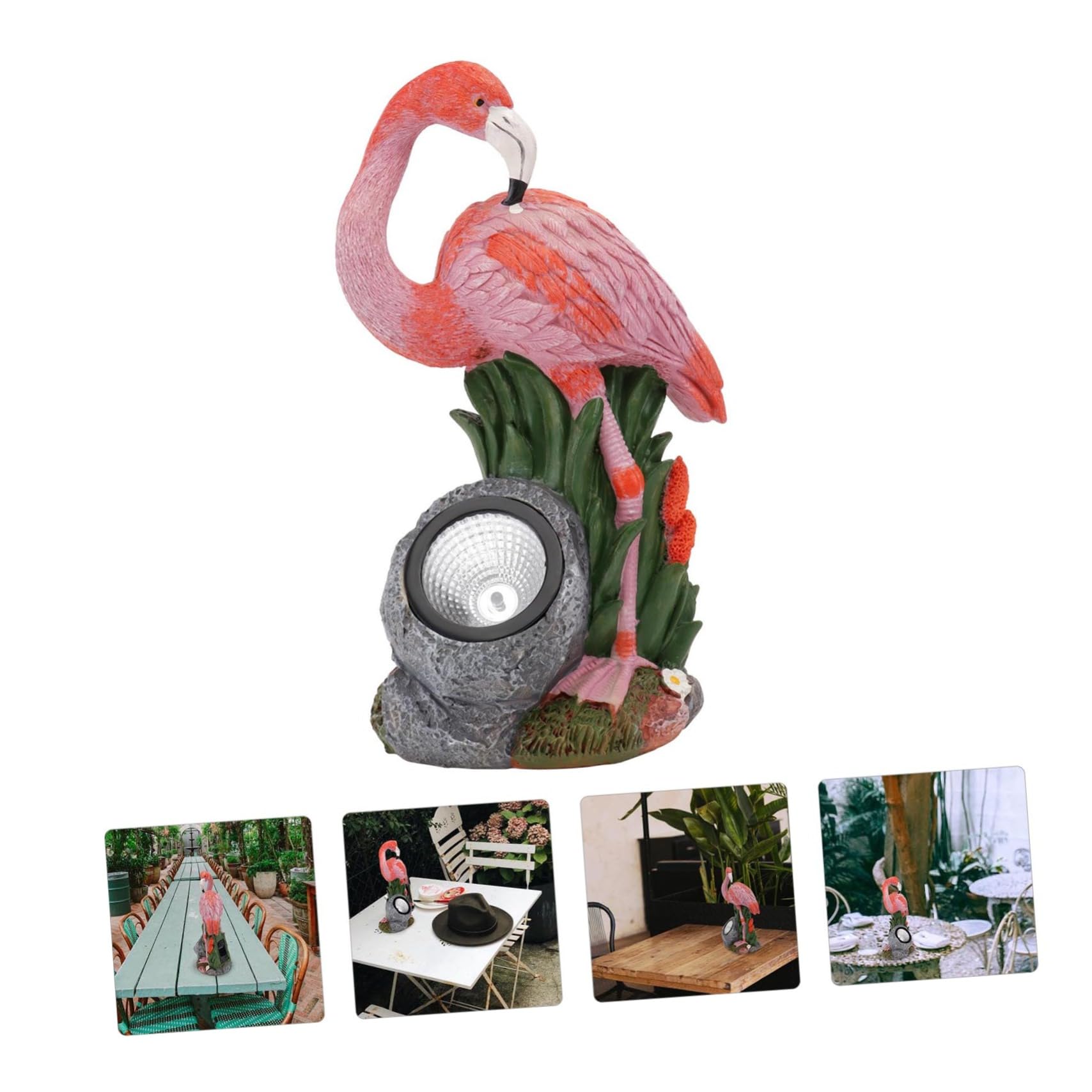 Statuetta Fenicottero Solare in Resina Rosa per Giardino