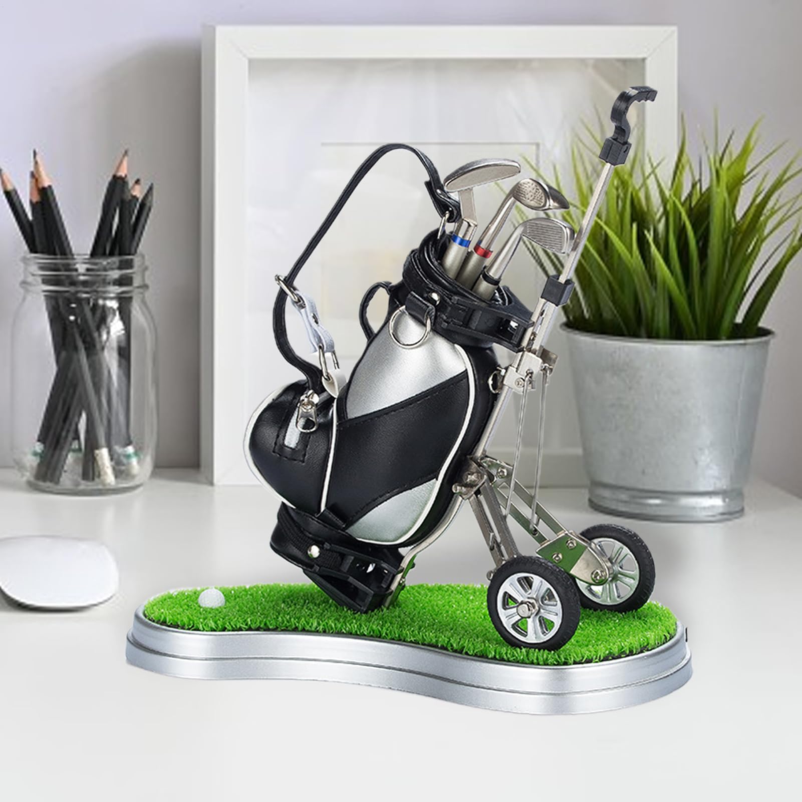 Portabolígrafos para bolsas de golf, lápices de golf, soporte para bolígrafos de escritorio con carrito, 3 bolígrafos de palo de golf - recuerdos de golf únicos, calcetines navideños divertidos para