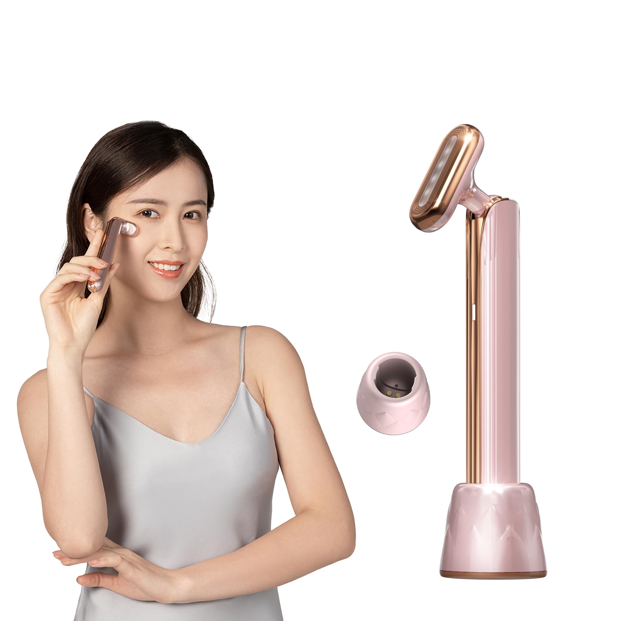 Facial Wand LED Auto-On Eye Massager with Red Indicator Light - Skin Contact Activation for Morning Evening Use