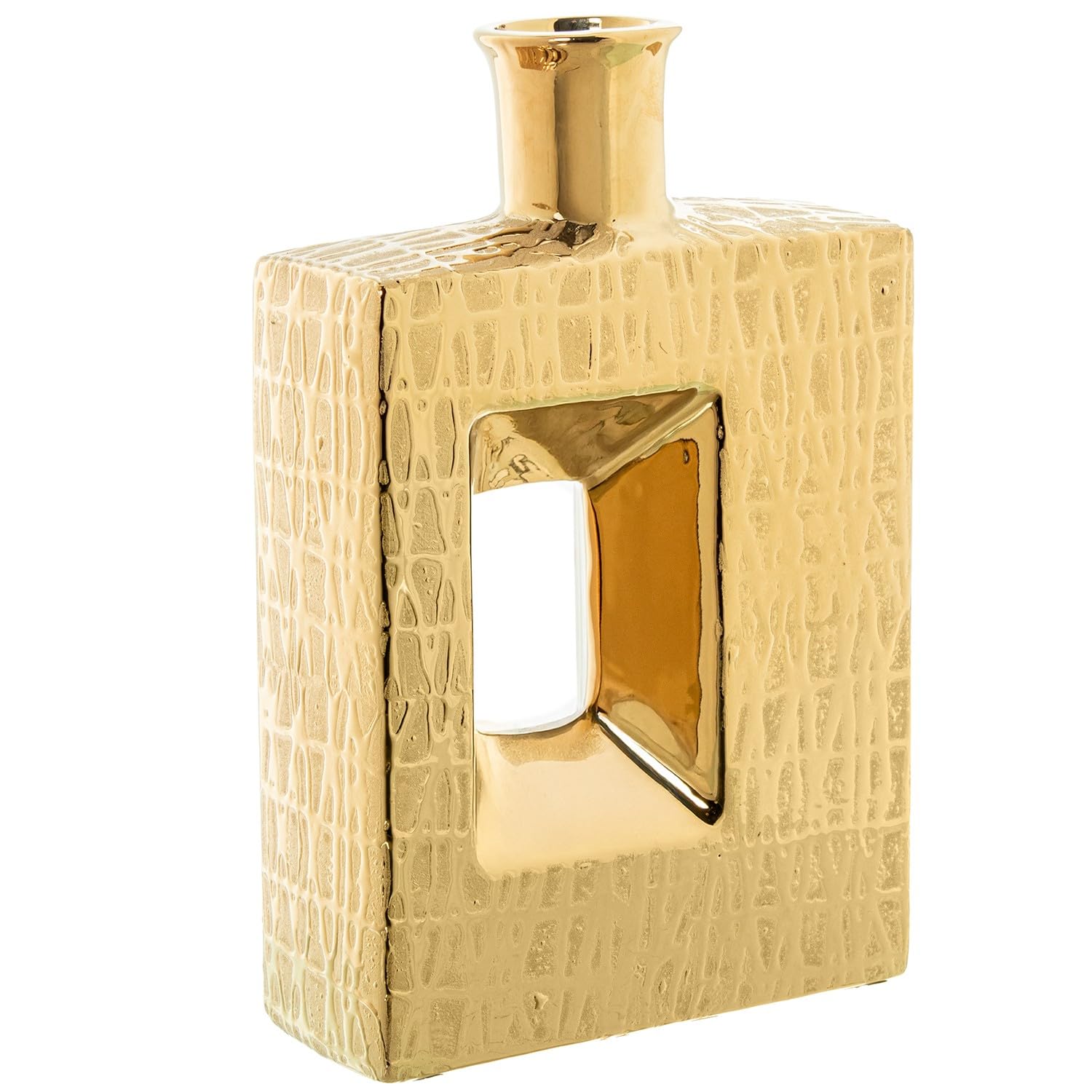 Vase de table en céramique dorée DRW 28cm avec ouverture latérale design