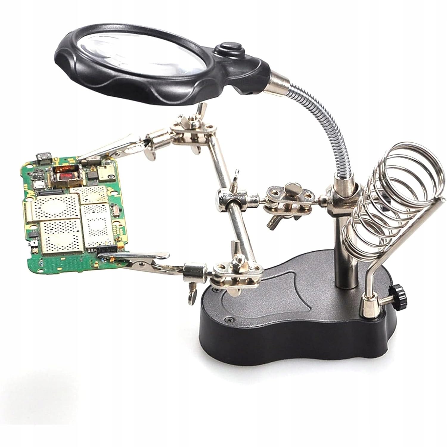 Troisième Main avec Loupe TE-801 – Grossissement 3,5x/12x, LED x2 | Base 10x6cm, Hauteur 26cm | Support Fer à Souder | Pour Soudure, Électronique | Accessoire Atelier
