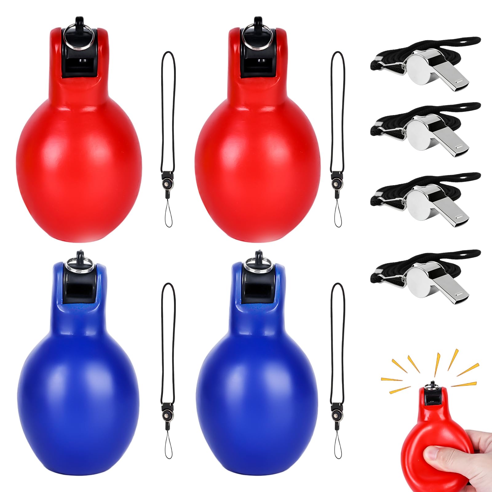 BAIFULAI Lot de 8 sifflets à main pour cours de sport : sifflet d'arbitre avec cordon de serrage, sifflets à presser à la main, sifflets bruyants pour arbitre, professeur de sport, dresseur de chien