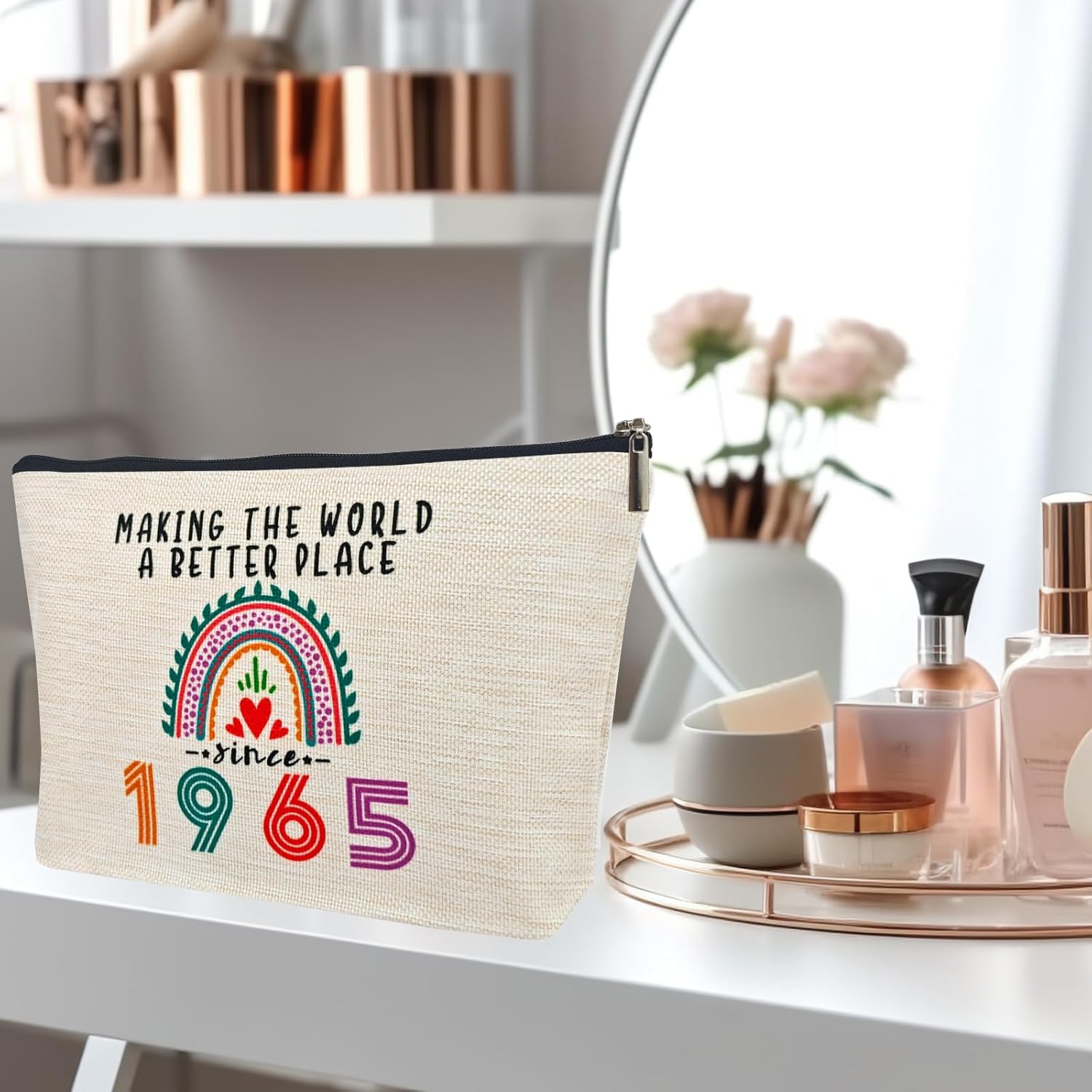 Happy 61st Birthday Gifts for Her Women Makeup Bag, Best 1965 Anniversary 61st Birthday Decorations, 61 Year old and Fabulous Gifts Ideas for Wife, Mom, Mothers Day, Christmas Cosmetic Travel Pouch - Image 6