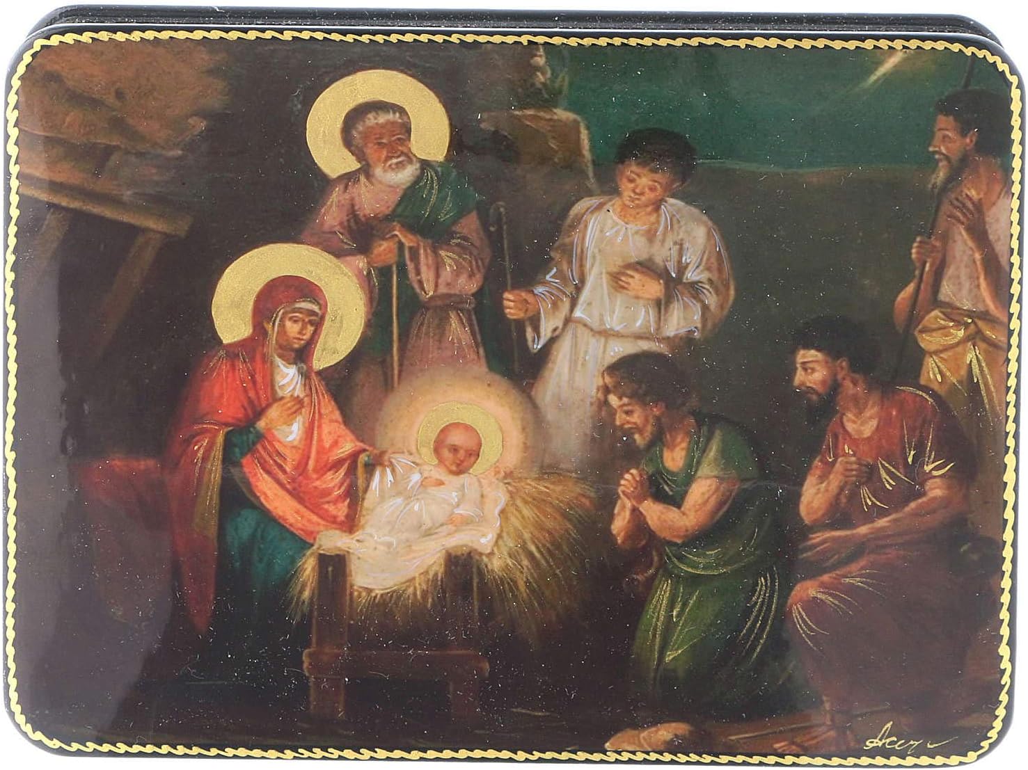 HolyartHolyart Russian Papier machè and Lacquer Box The Birth of Jesus Christ Fedoskino Style 15x11 cm.