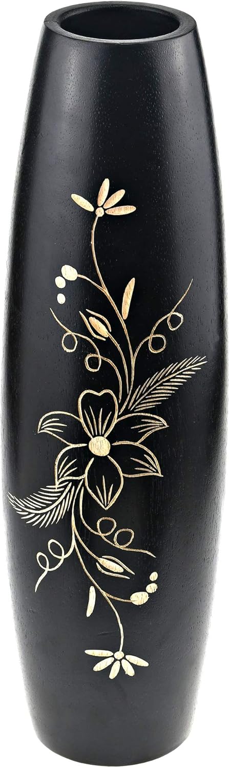 AeraVida Floral Tropical Garden Hand Carved Wooden Flower 14-Inch Vase | Modern Farmhouse Home Décor | Kitchen Bedroom Living Room Home Decoration
