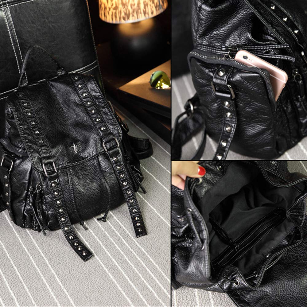 Punk Bolso Mochila Grande con Remache para Mujer Mochilas Tipo Casual para Adolescente Niña en Cuero de PU Negra