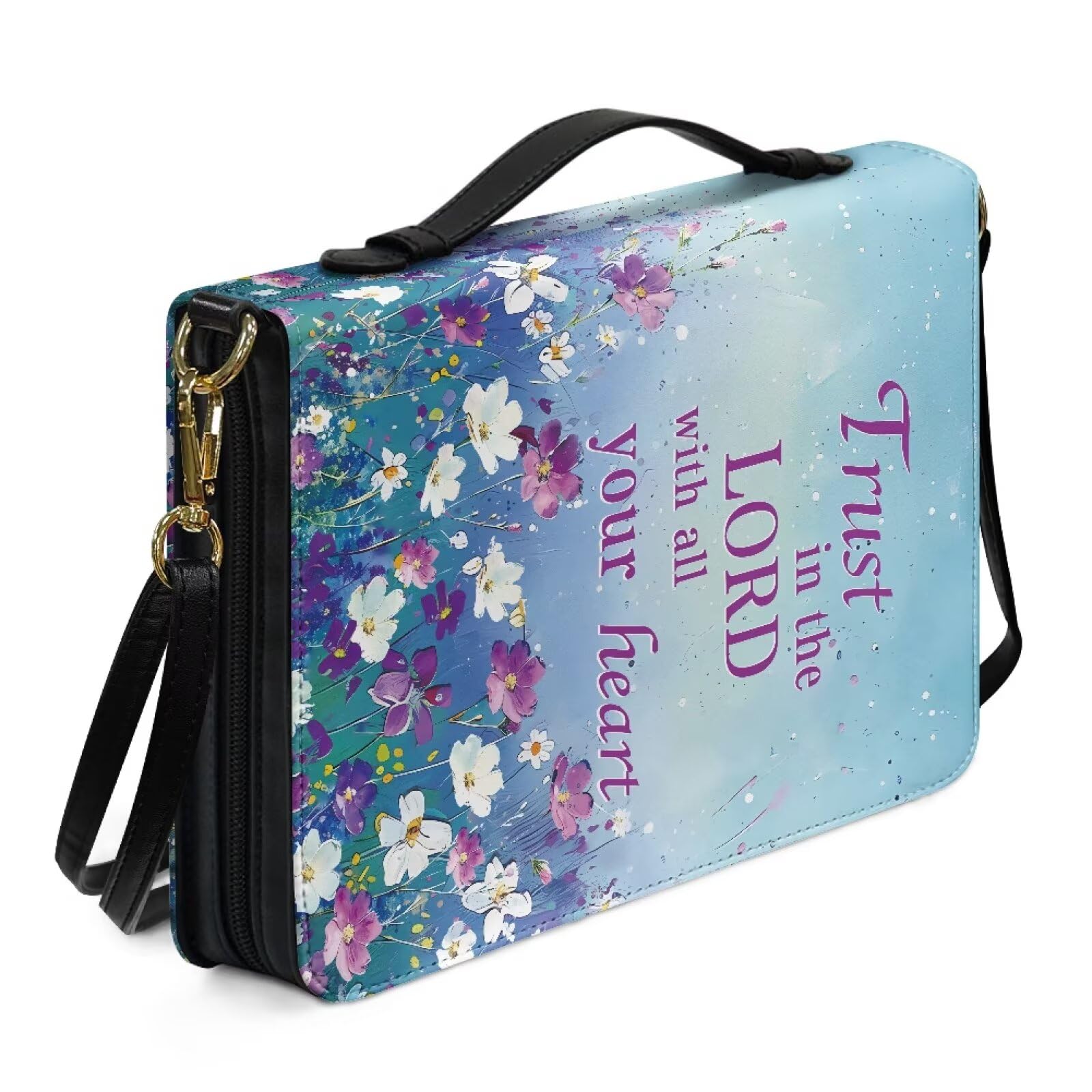 Kuiaobaty Trust Lord Quote Bible Tote Bag for Women Inspired Quotes Floral Faux Leather Church Bible Book Cover with Phone Pocket, Christian Gift,2XL