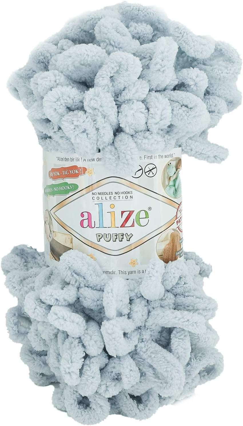 Alize Puffy Knitting Yarn 100 g, Patented Innovation, Loop Knitting without Needles, Colour: 416 Grey