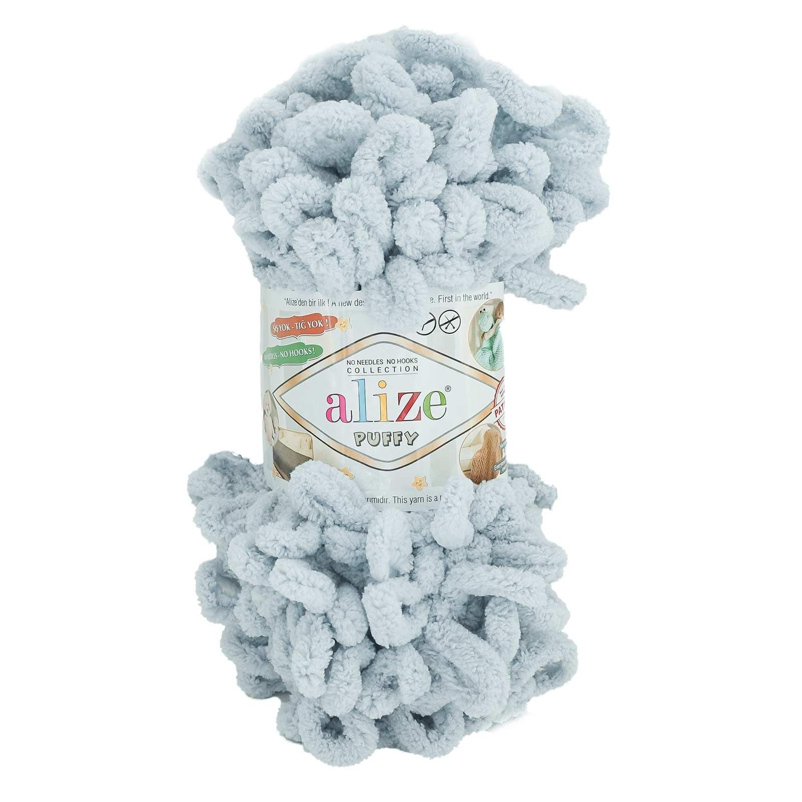Alize Puffy Knitting Yarn 100 g, Patented Innovation, Loop Knitting without Needles, Colour: 416 Grey