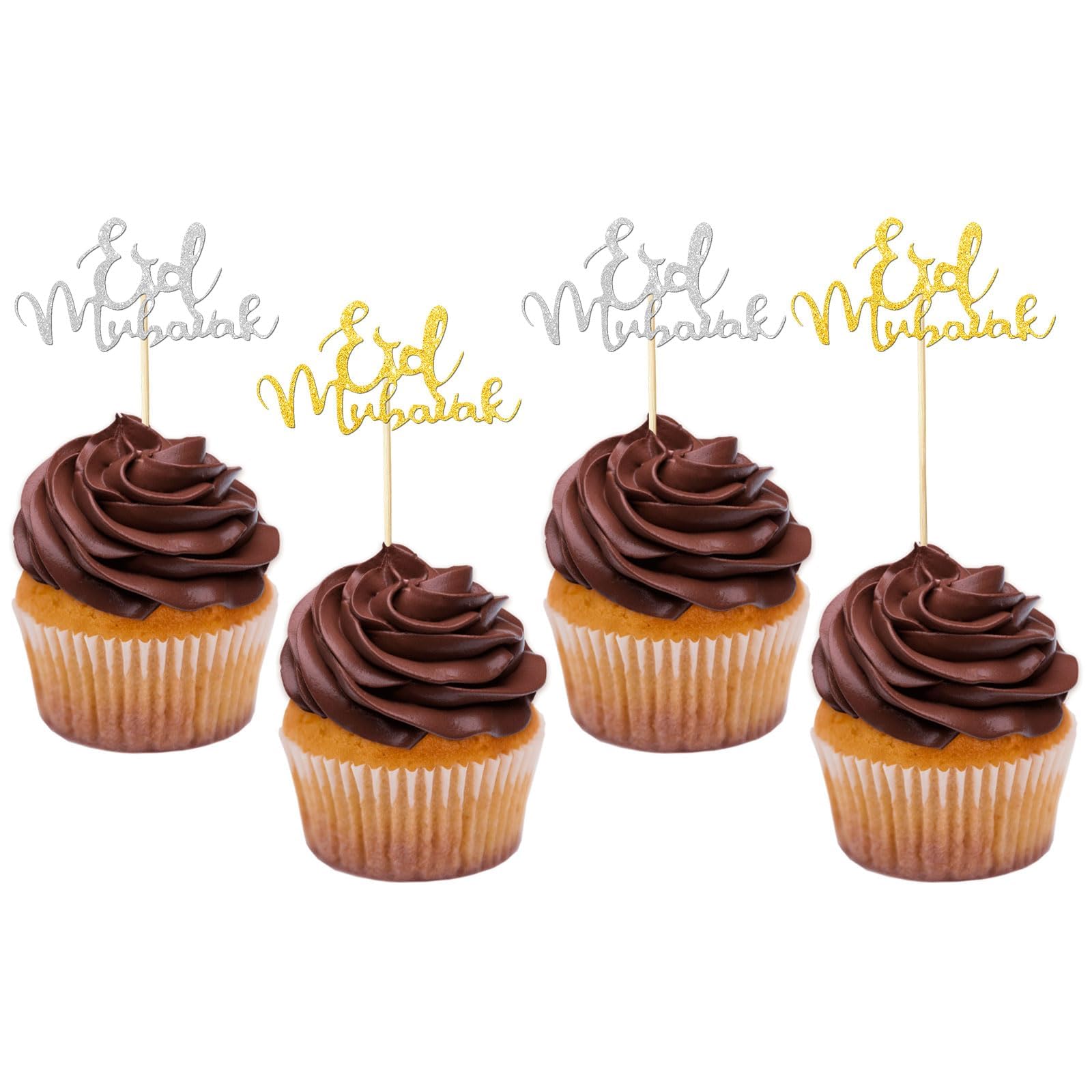 Eid Mubarak Cake Topper - 20 Pcs Eid Mubarak Cupcake Toppers, Glitter Star Moon Cake Toppers Decorations, Ramadan Kareem Party Decorations for Muslim Home Birthday Cupcake Topper