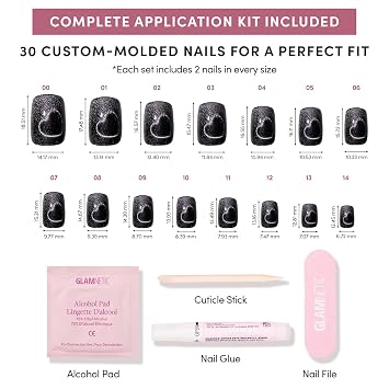 Glamnetic Press-On Nails Bundle - Midnight Romance & Jet Black | Short Squoval Black Fake Nails with Magnetic Cat-Eye Design | Short Squoval Black Fake Nails with a Glossy Finish | Durable, Salon-Qual