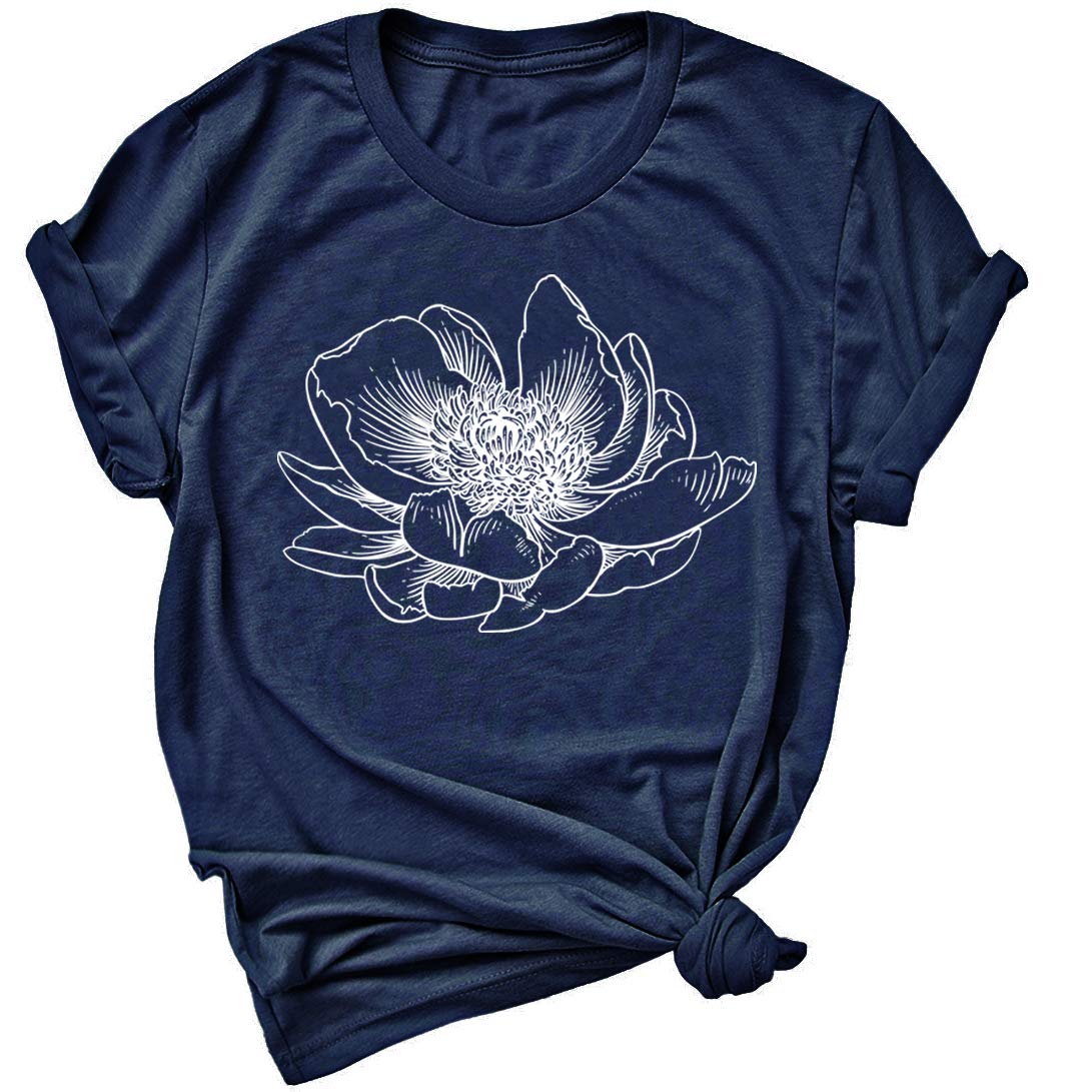 Greenmill ApparelWomen's Flower Spring T Shirt Tee Floral Graphic Cute Lotus Comfy Beach Tshirt Cotton