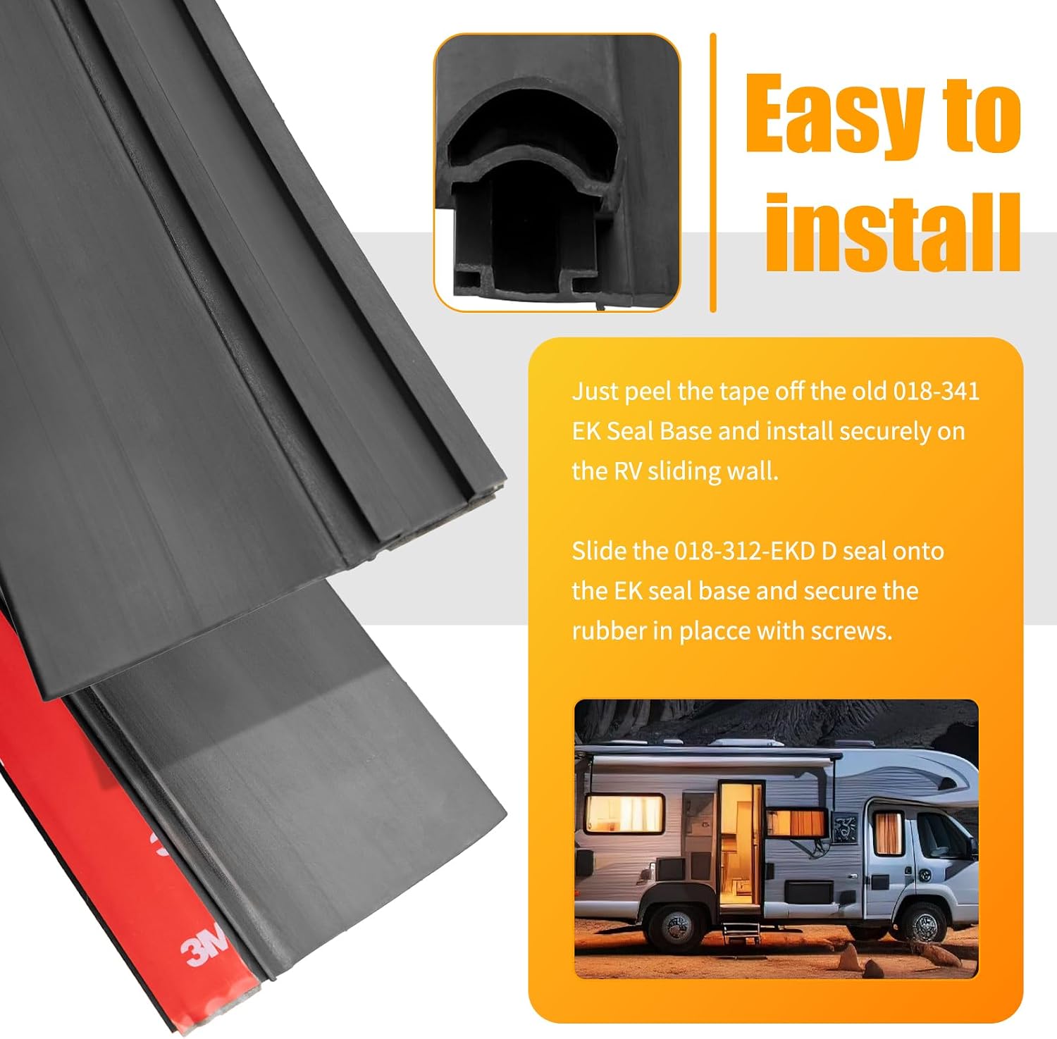 Combo RV Slide Out Seal Kit – Black Rubber 018-312-EKD Wiper & 018-341-EK Base, 1" x 15/16" x 35' D-Seal + 1/2" x 2.75" x 35' Base, Universal RV Slide Out Weather Stripping Replacement