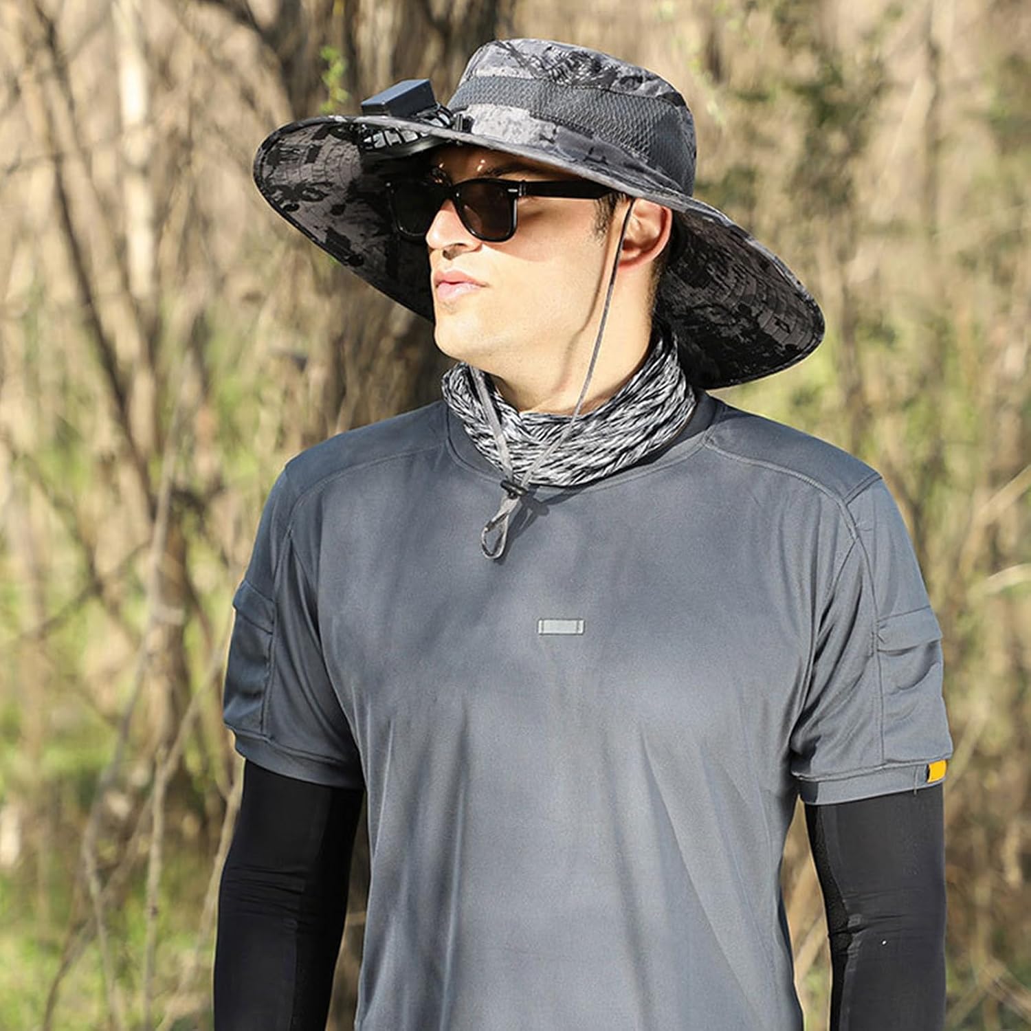Solar Fan Bucket Hat Sun Protections Adjustable Drawstring Foldable Water for Fishing Hiking Travel Solar Powered Cooling