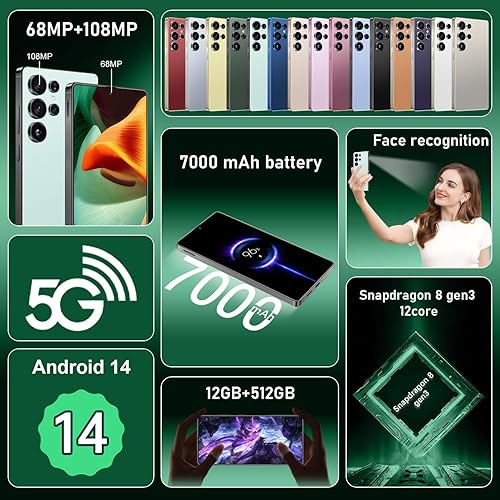 Miniatura 2 de I25 Ultra 6.99" FHD+ Android 14 Smartphone  12GB+512GB  Cámara de 108MP+68MP  Batería de 7000mAh  Lápiz óptico incorporado  Rendimiento rápido (cian)