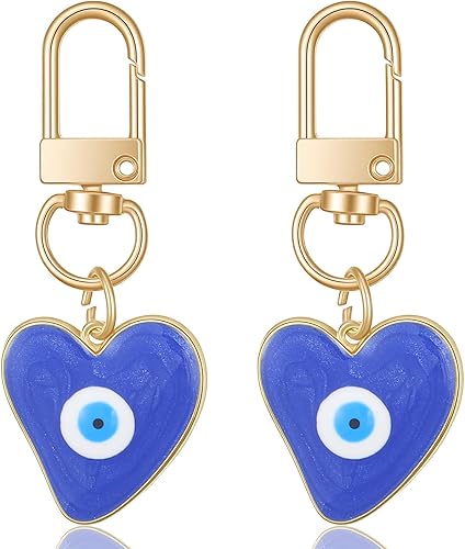 2 llaveros contra el mal de ojo, llaveros de corazón con dije de mal de ojo, accesorios de protección de amuleto de buena suerte para mujeres y