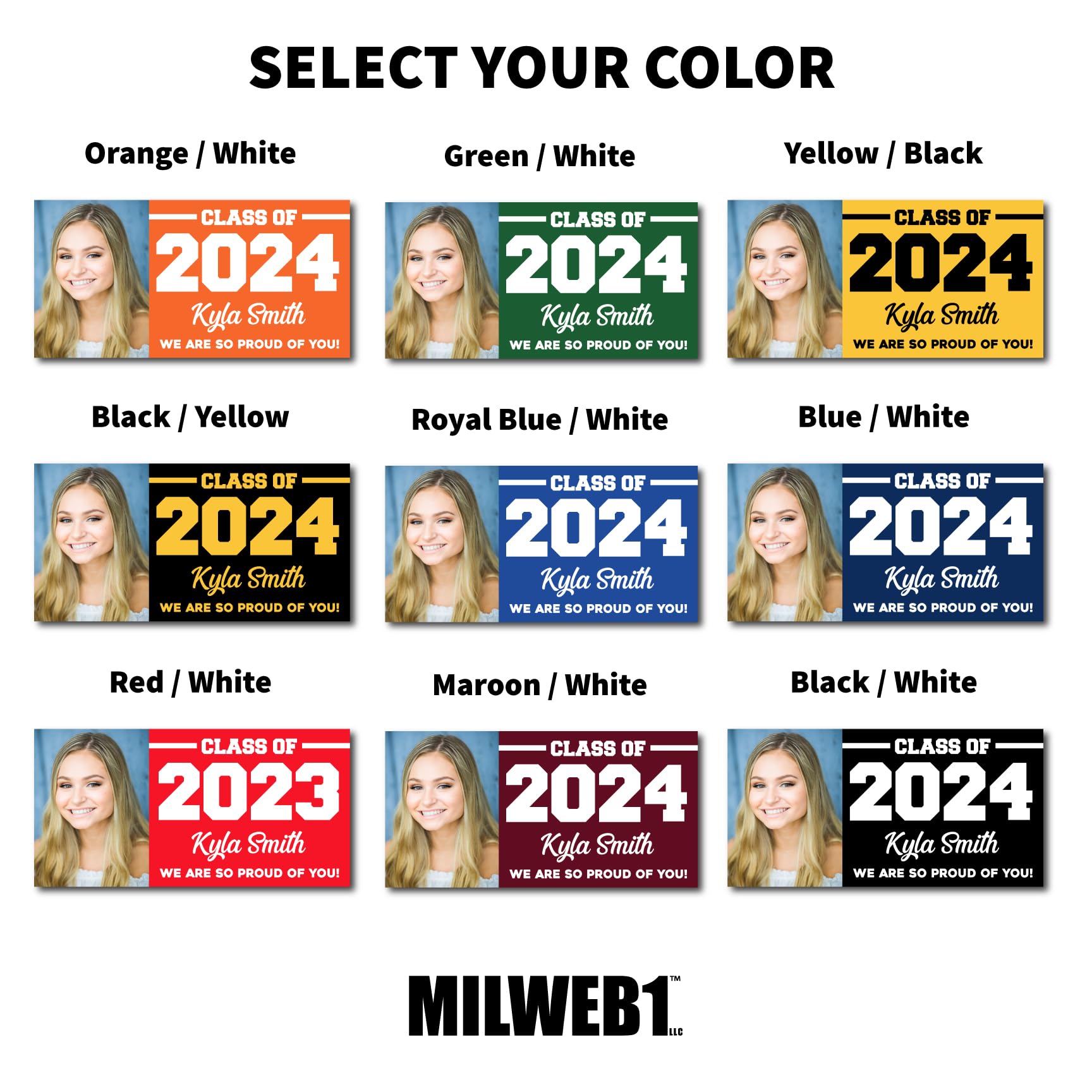 Class of 2024 Graduation Vinyl Banner Personalized Sign, Customizable School Colors, Custom Photo - Milweb1 (2'x4')