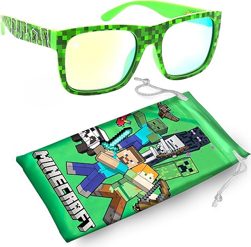 Sun-Staches Gafas de sol Minecraft de Arkaid Elegantes, cómodas y duraderas con protección UV para niños con funda de transporte suave, regalos