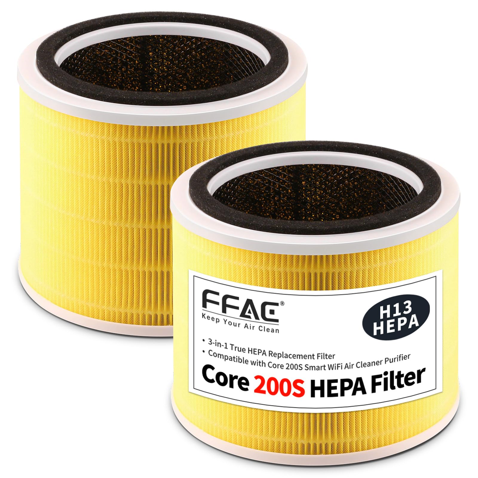 Confezione da 2 filtri Core 200S compatibili con purificatore d'aria LEVOIT Core 200S, sistema di filtraggio 3 in 1 di H13 True HEPA e prefiltro a carbone attivo (filtro per la cura degli animali