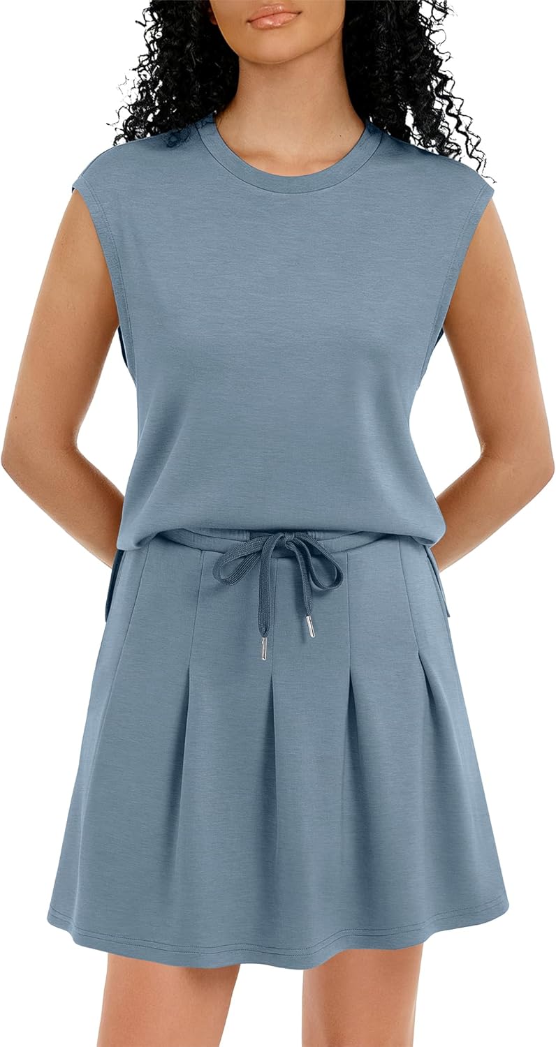 Casly Lamiit Women's Two Piece Skirt Sets Summer Pleated Tennis Outfits Cap Sleeve Sweatsuit High Waist Skort Matching Set - Image 2