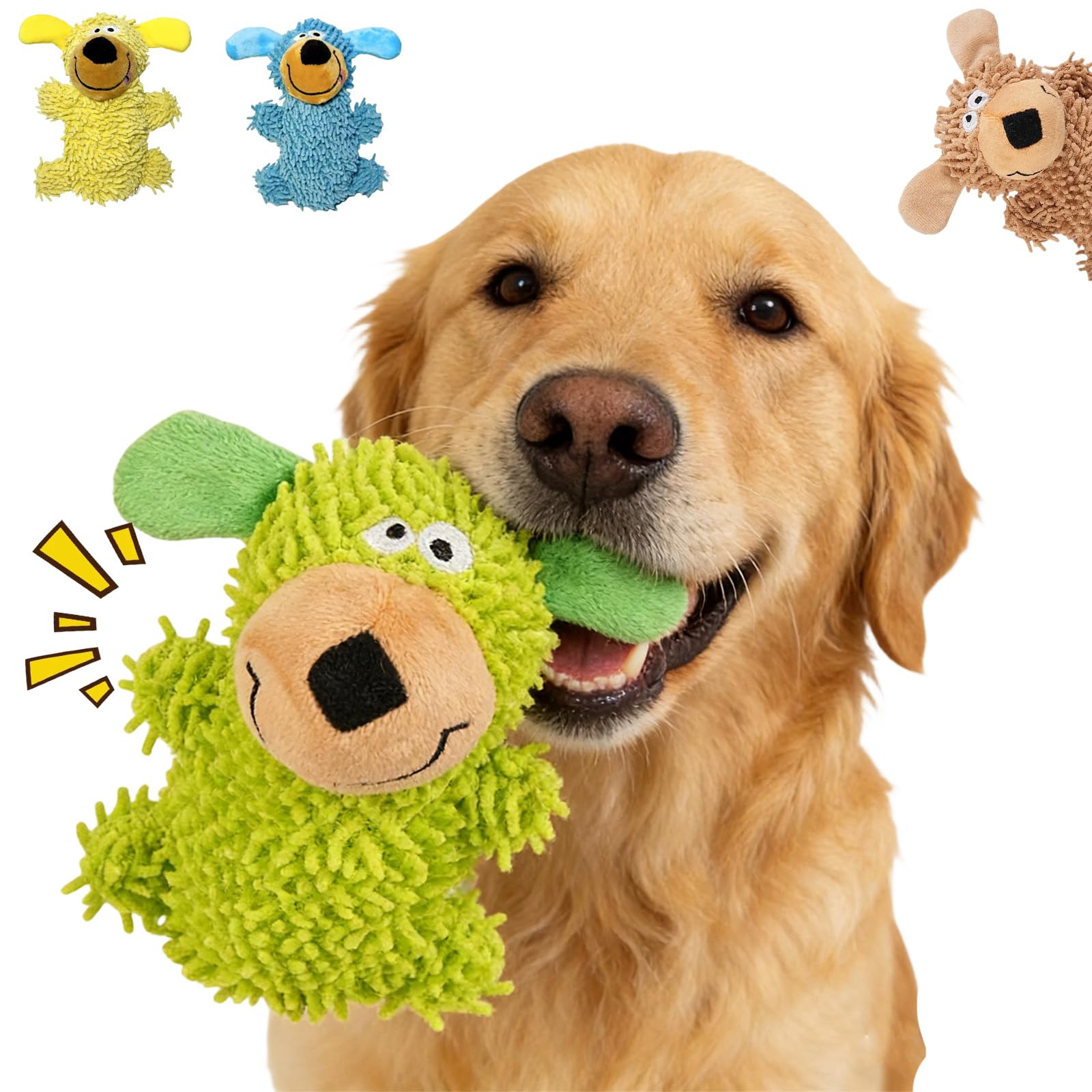 Qosigote Giggling Tooth Cleaning Toy In Dog Colours, Squeaky Dog Toys, Chew Toys for Dogs, Interactive Plush Pet Toy, Cleans Teeth Naturally, Prevents Boredom and Anxiety (green)