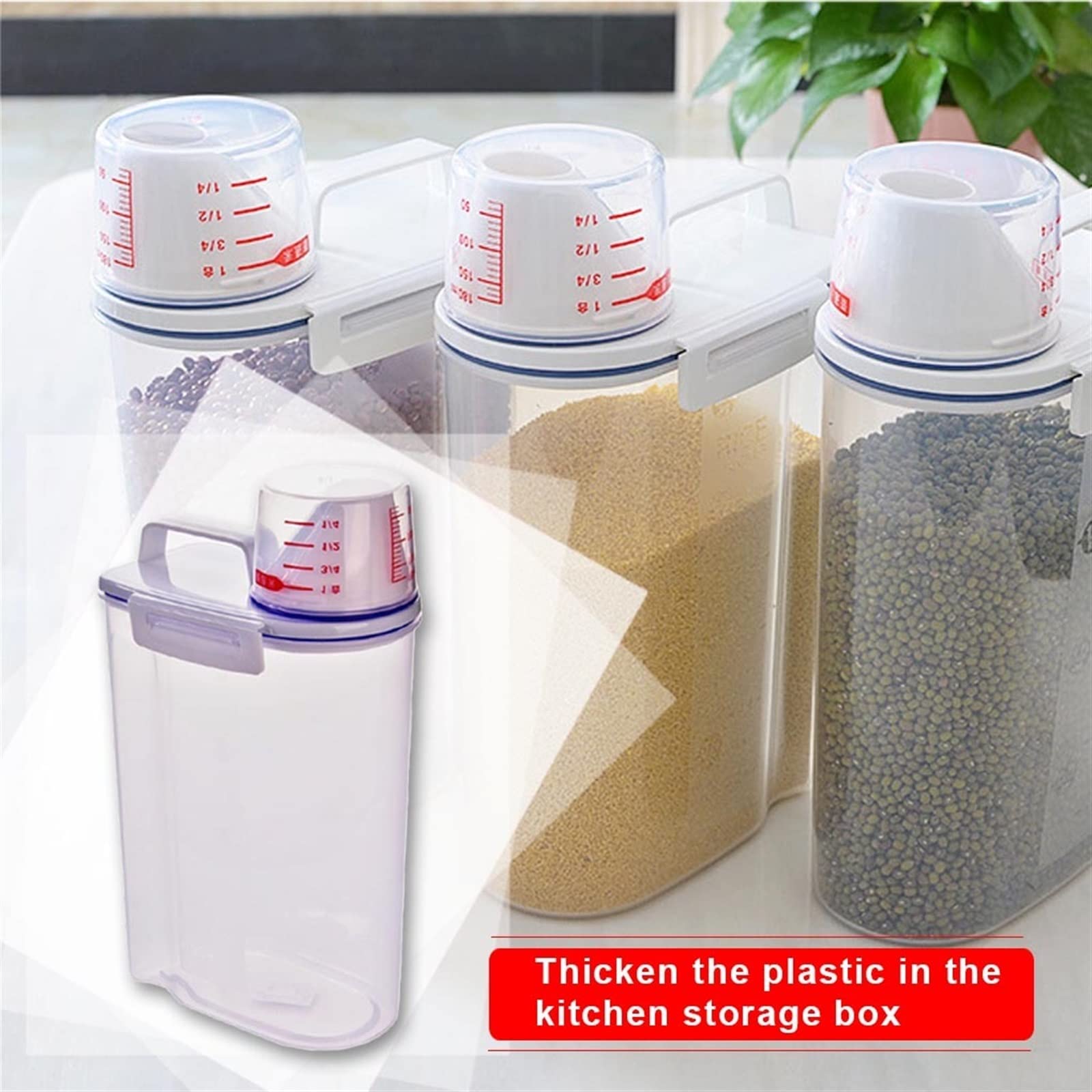 QUNINE Conservazione dei Chicchi di caffè Cereali Pasta Riso Dispenser Contenitore Conservazione degli Alimenti secchi Maniglia a Forma di Imbuto Apertura del Contenitore Organizzatore Uso Domestico