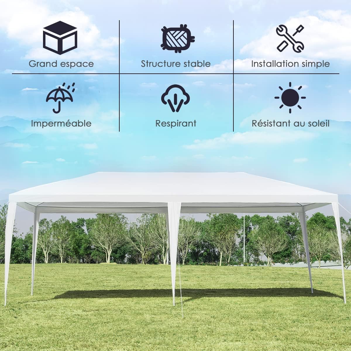 RELAX4LIFE Tonnelle de Jardin Extérieur 3x6 M en PE Imperméable, Barnum 3x6 avec Cadre en Métal, Tente de Réception,Protection Solaire, Montage Facile pour Mariage Marché