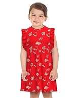 Donuts Cotton Girls Red Ruffel Sleeve Dress Knee-Length Dresses (DOJGDRS00170R05 07Y)