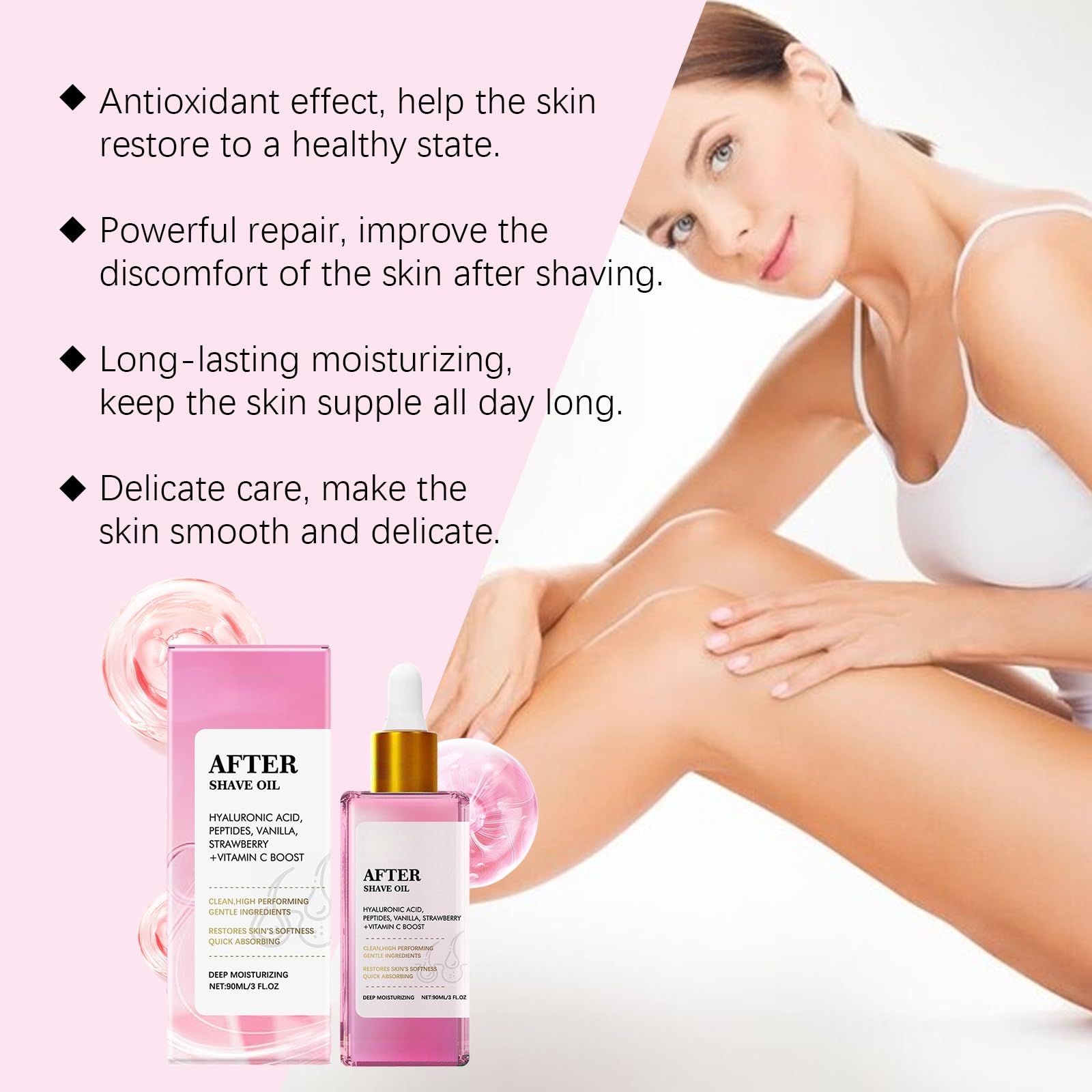 Aceite Cuidado Después Afeitado Mujer Fresa, Calmante Hidratante Tras Depilación, Con Emolientes Para Piel Delicada, Para Piernas Brazos Zona Bikini, Reduce Enrojecimientos Irritaciones Cutáneas, 01 — view 3