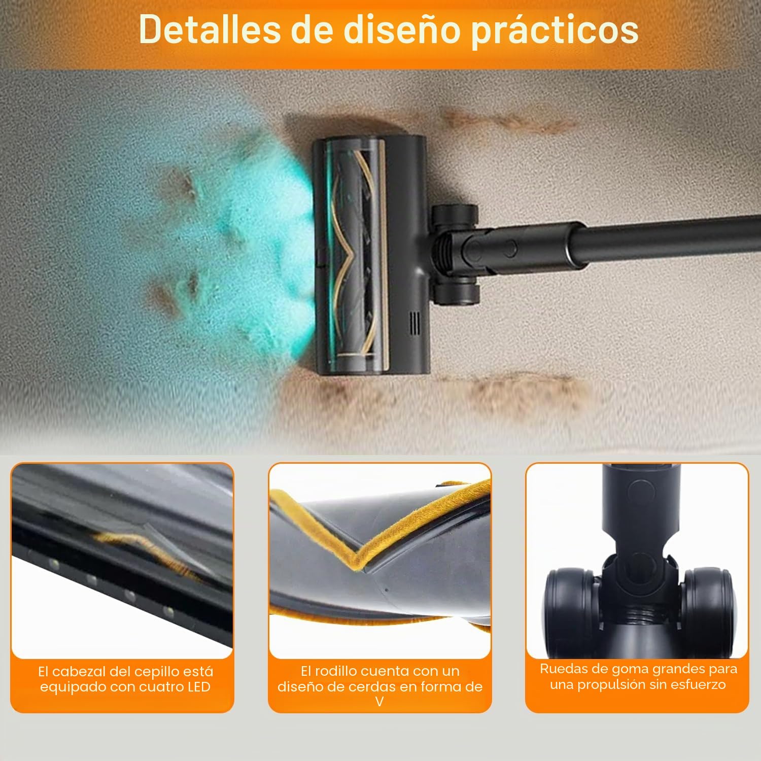 Cepillo Cabezal para Dreame R20 T20 T30 R30 V12 V12 Pro T20 pro V11SE R10 aspiradora, Cepillo de Cabezal Limpiador de Cabezal de turbina con luz LED, Recambios Cepillo para Moquetas y Suelos Duros | Cabezal de cepillo de rodillos con faros LED, piezas de
