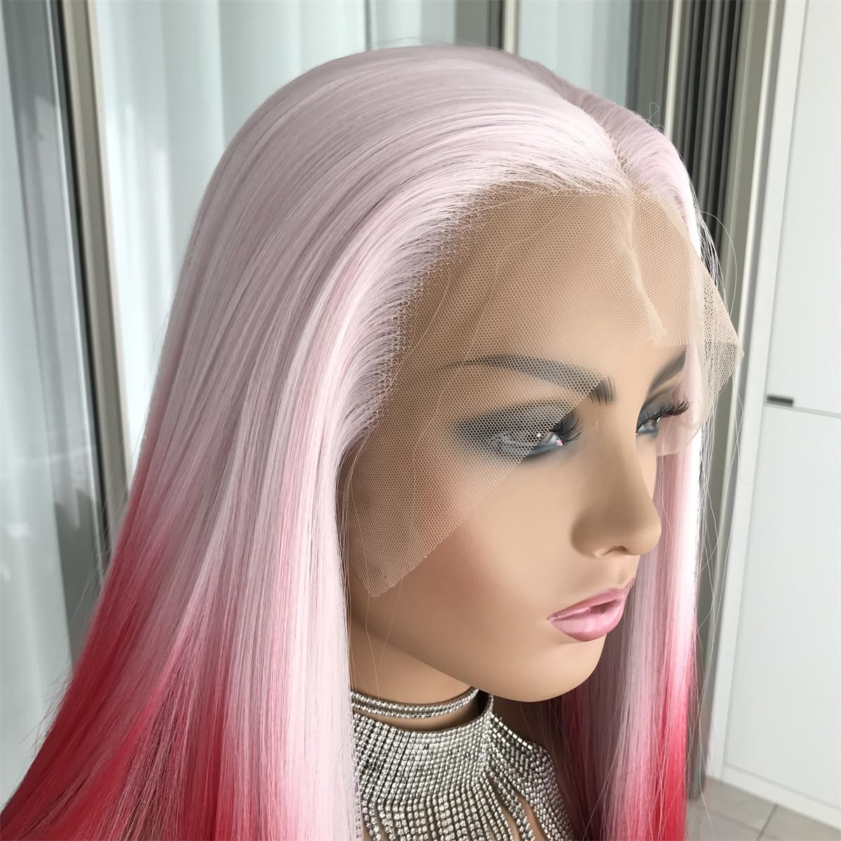 Aisom Straight Lace Front Wigs for Women Glueless Ombre Pink Color 13x4 Lace Front Wig Pre Plucked Transparent Lace 24" (Ombre pink)
