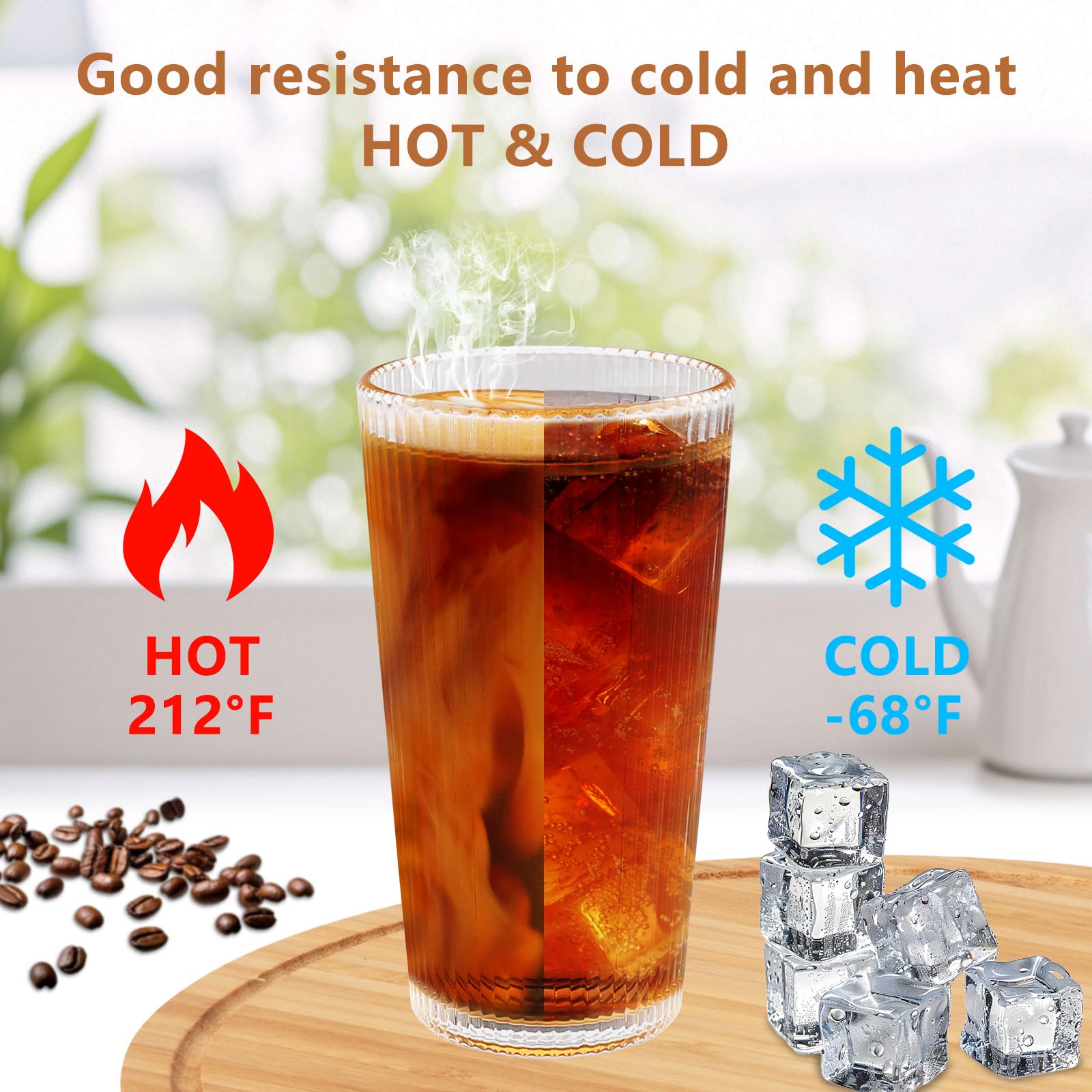 Bicchieri Acqua con Coperchio e Cannuccia, 2 Pezzi 375 ML Vetro Tazze per Cappuccino Cocktail Caffè Freddo Tè e Soda